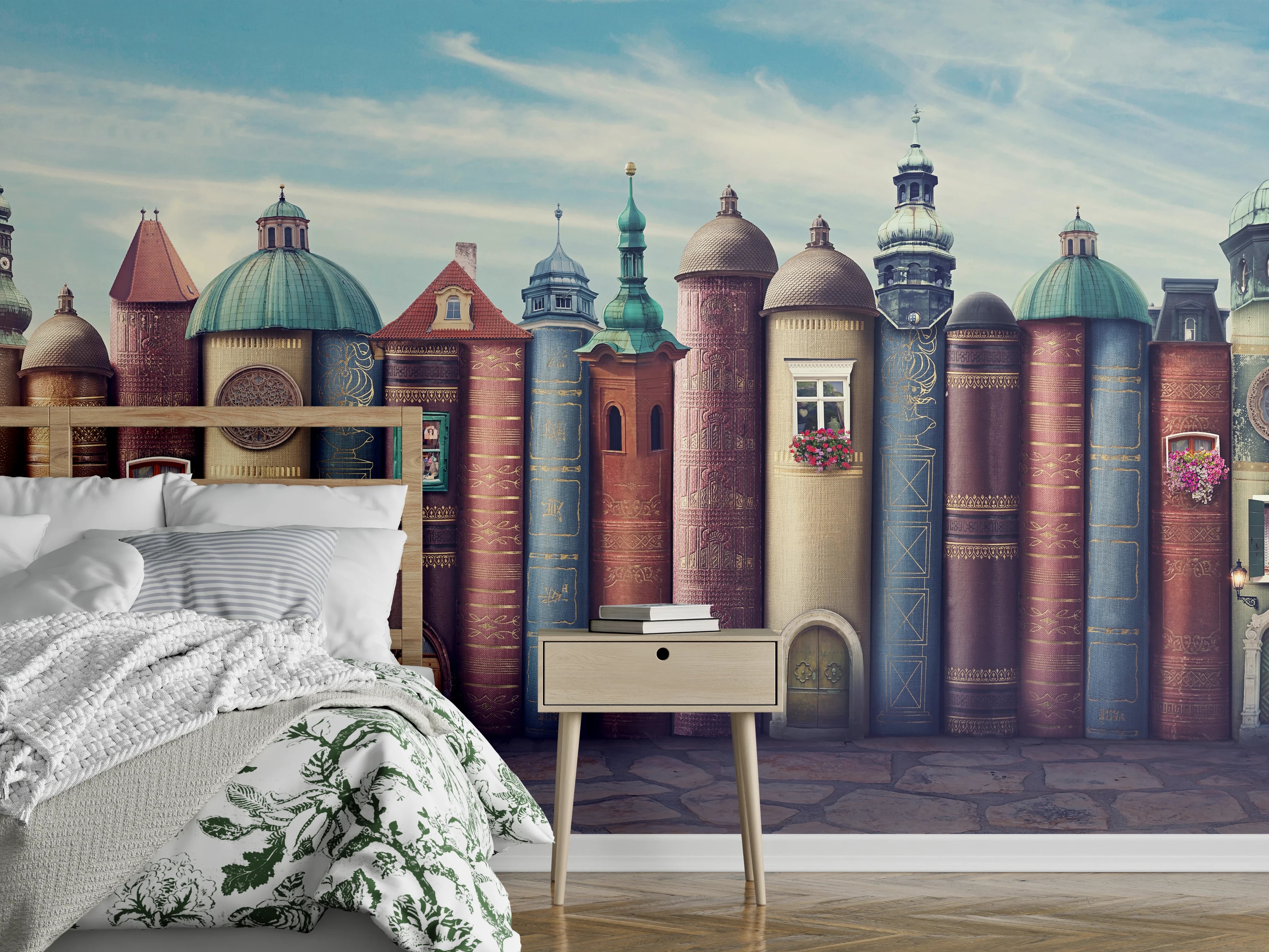 Wandverkleidung Schlafzimmer - Fantasievolle Hausfassaden Stadt Illustration