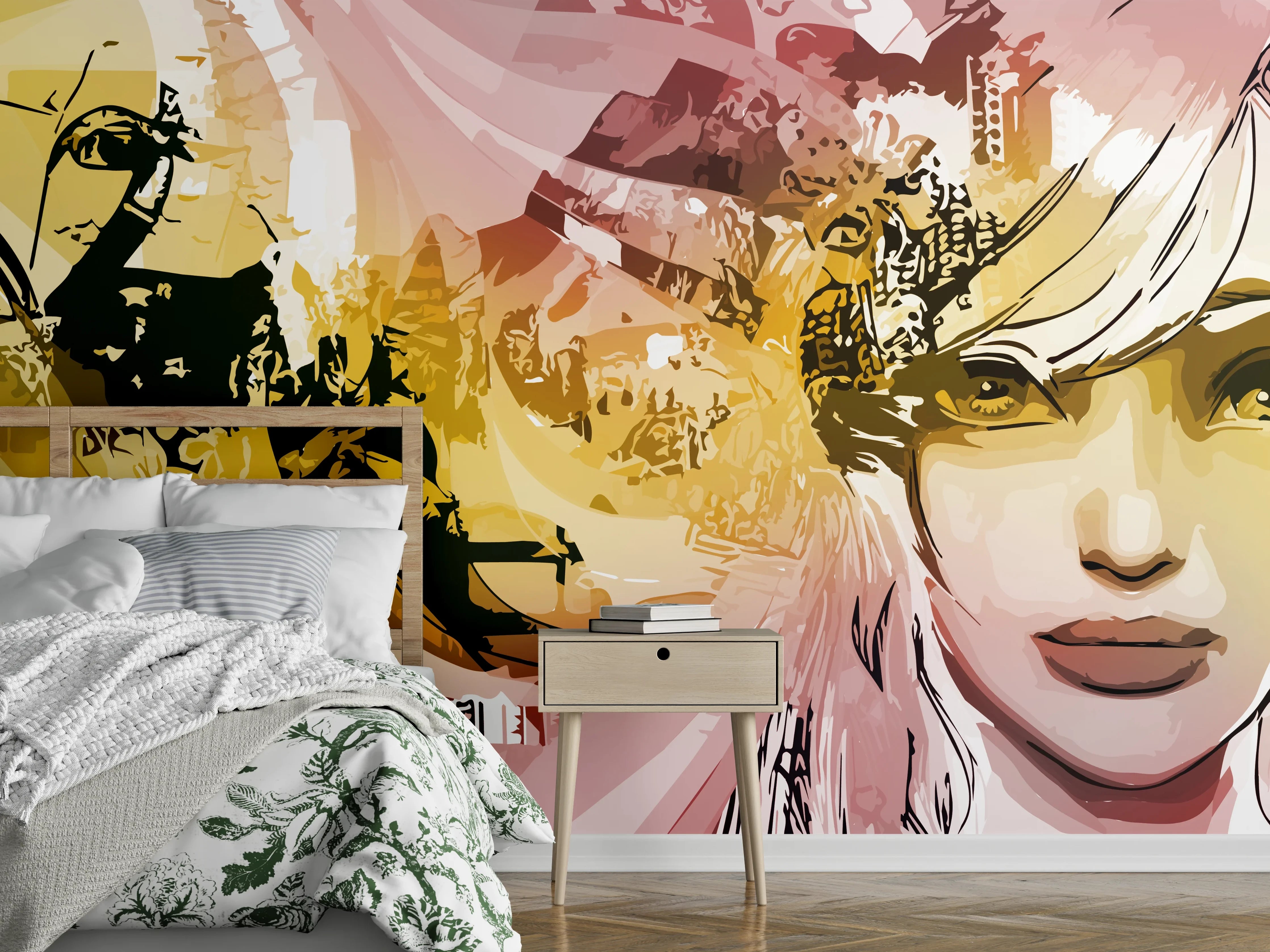 Wandverkleidung Schlafzimmer - Fantasievolle Illustration Frau Modern Pop Art