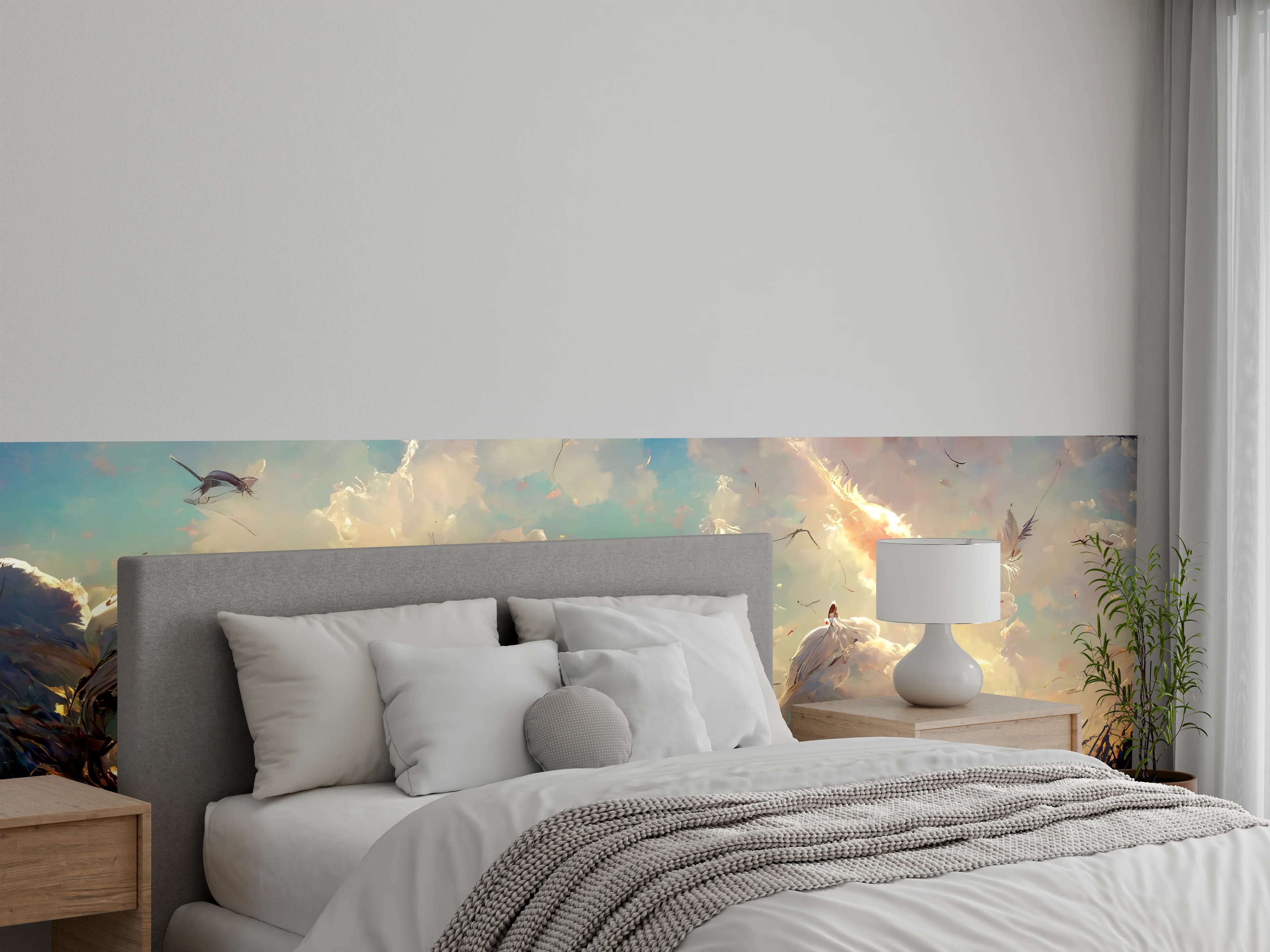 Wandverkleidung Schlafzimmer - Fantastische Himmelslandschaft mit Mädchen