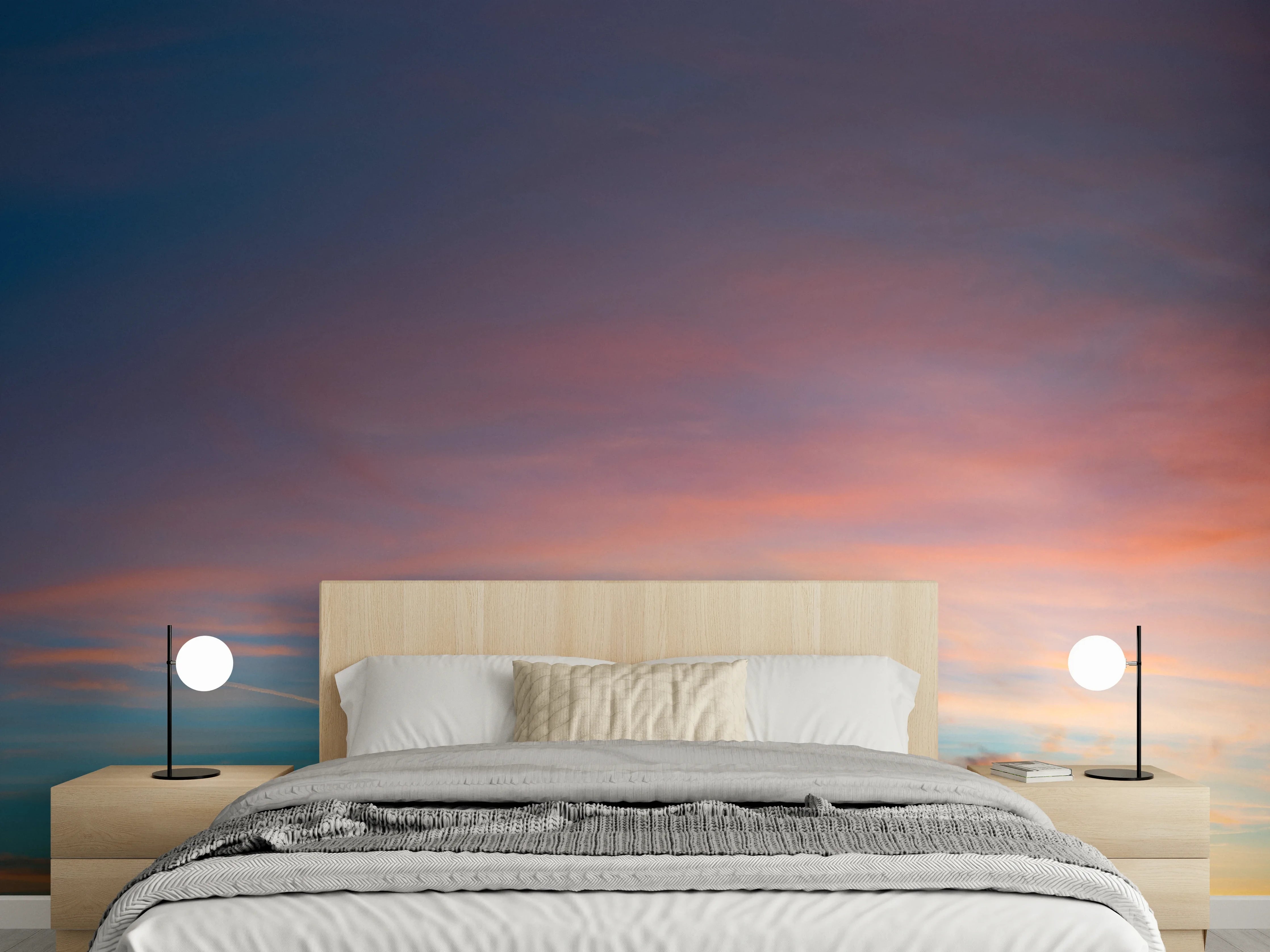 Wandverkleidung Schlafzimmer - Farbenfroher Sonnenuntergang über dem Horizont