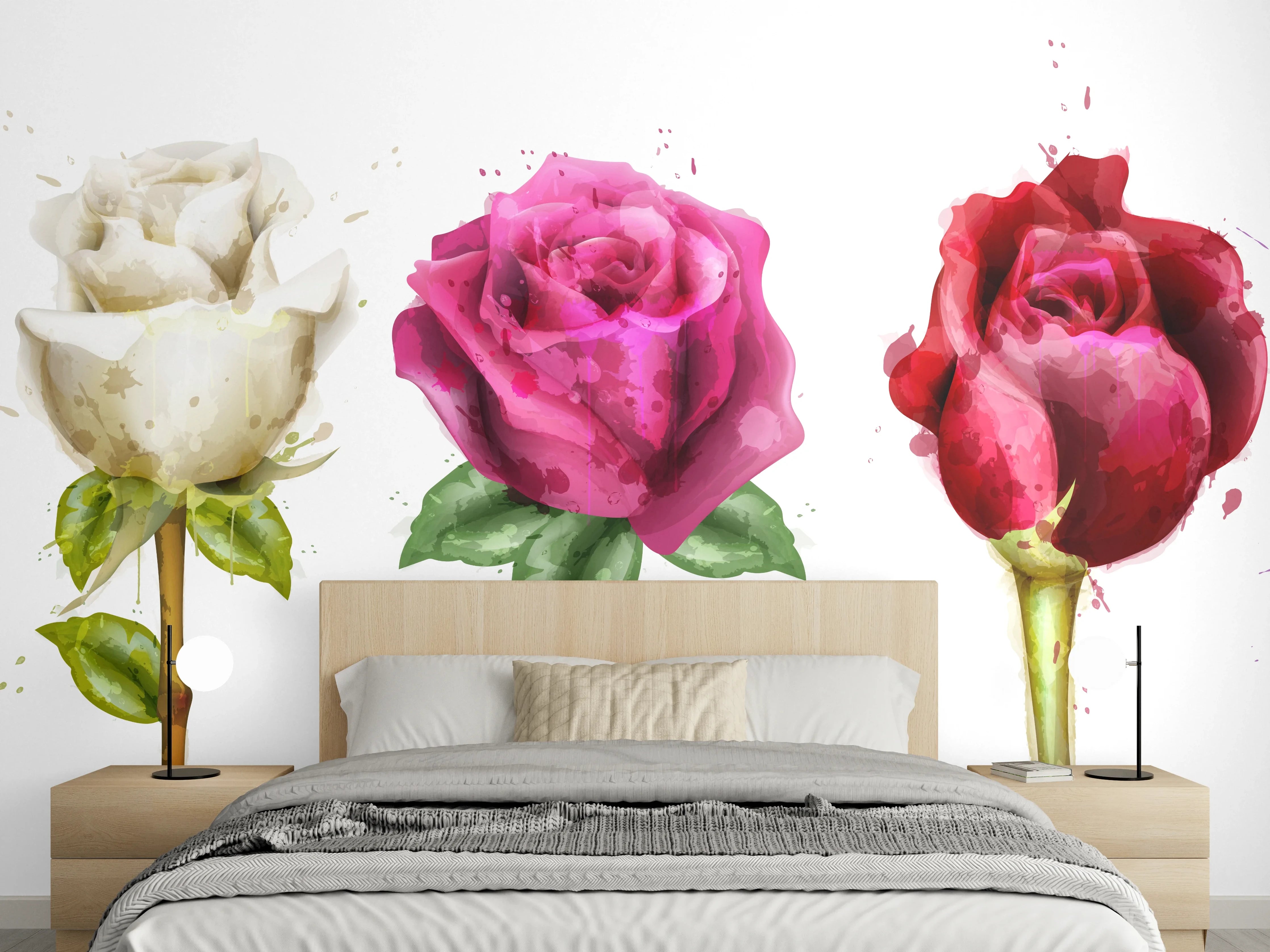 Wandverkleidung Schlafzimmer - Farbenpracht Rosen Tropfen