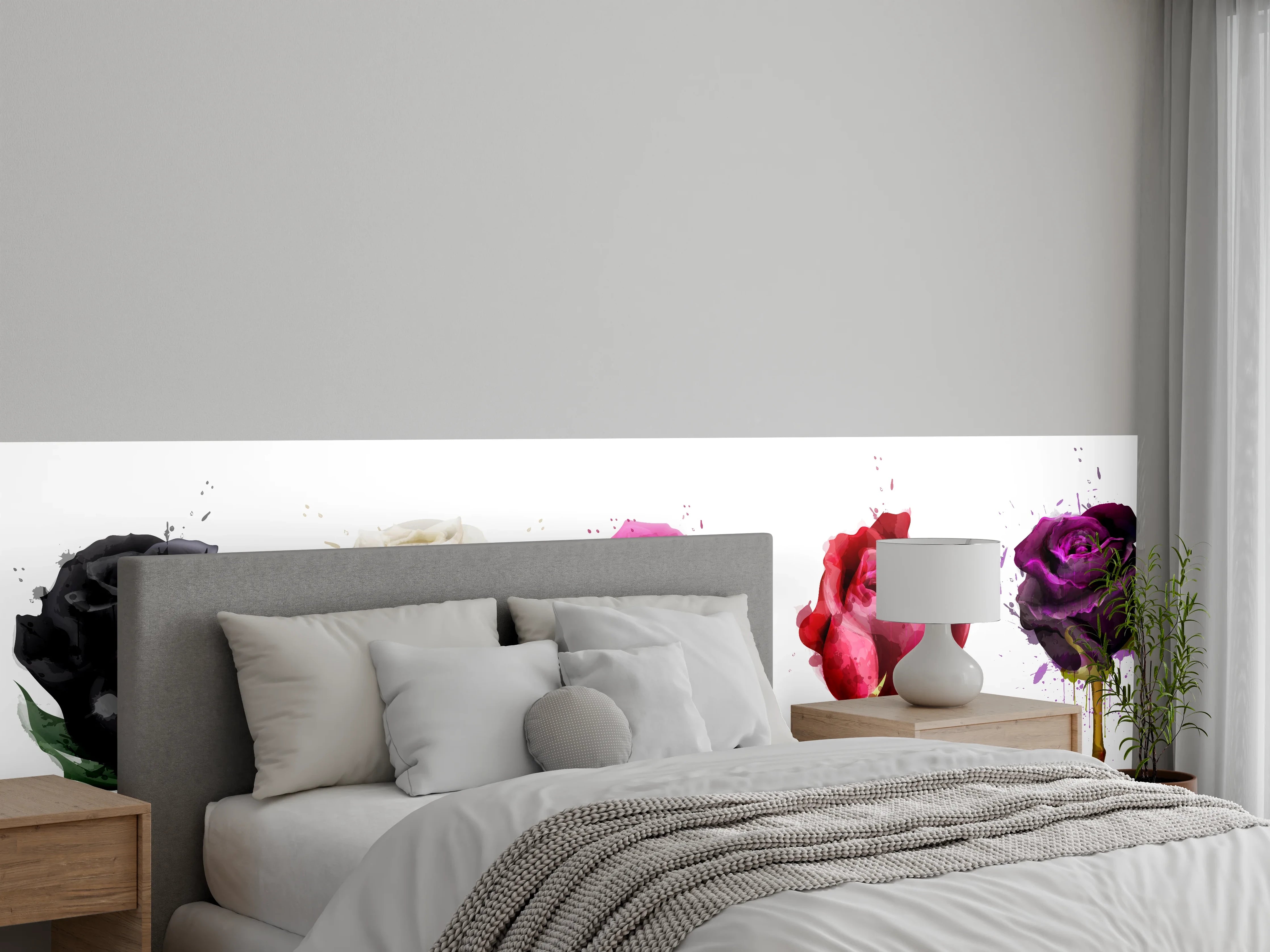 Wandverkleidung Schlafzimmer - Farbenpracht Rosen Tropfen
