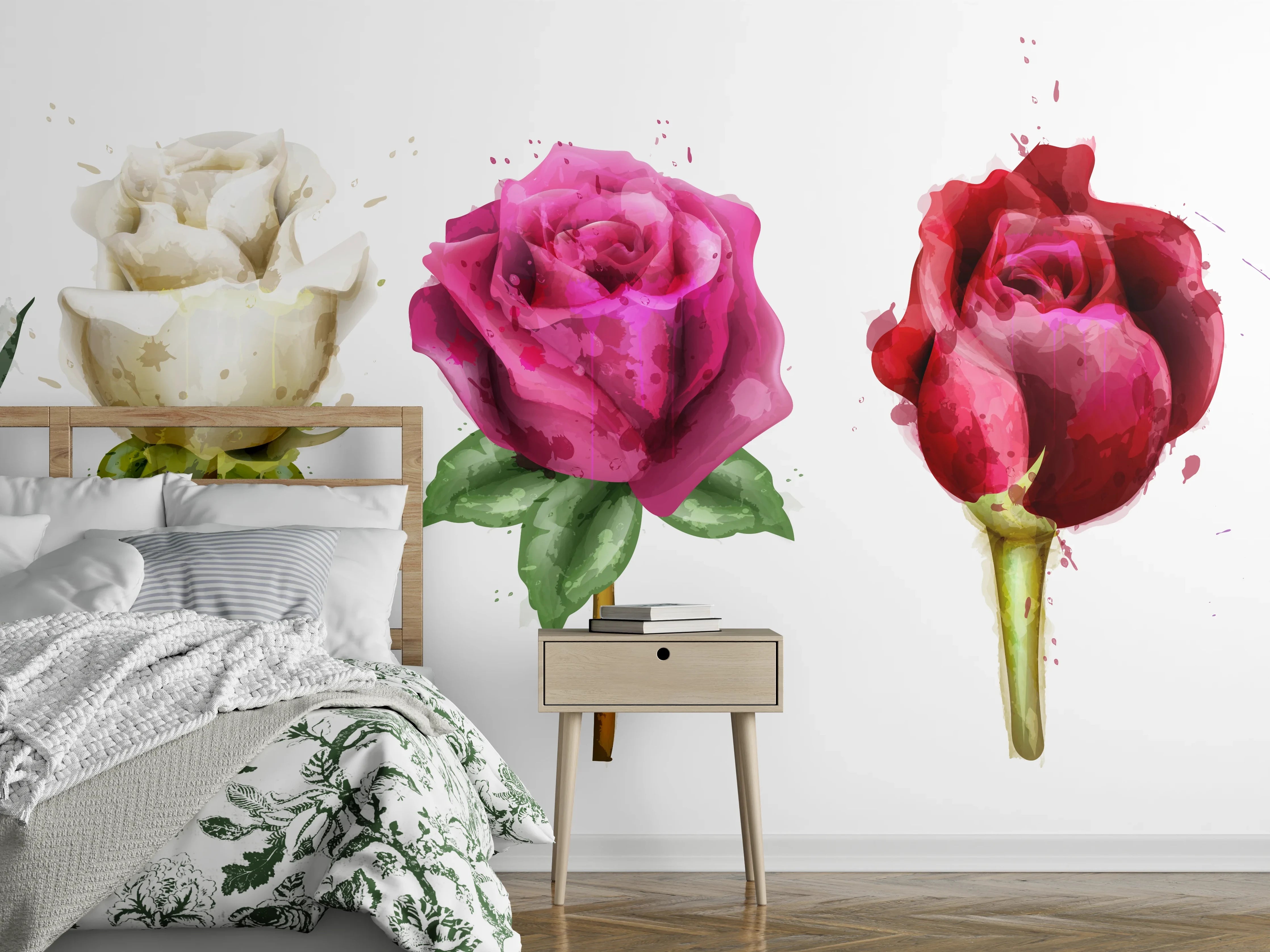 Wandverkleidung Schlafzimmer - Farbenpracht Rosen Tropfen