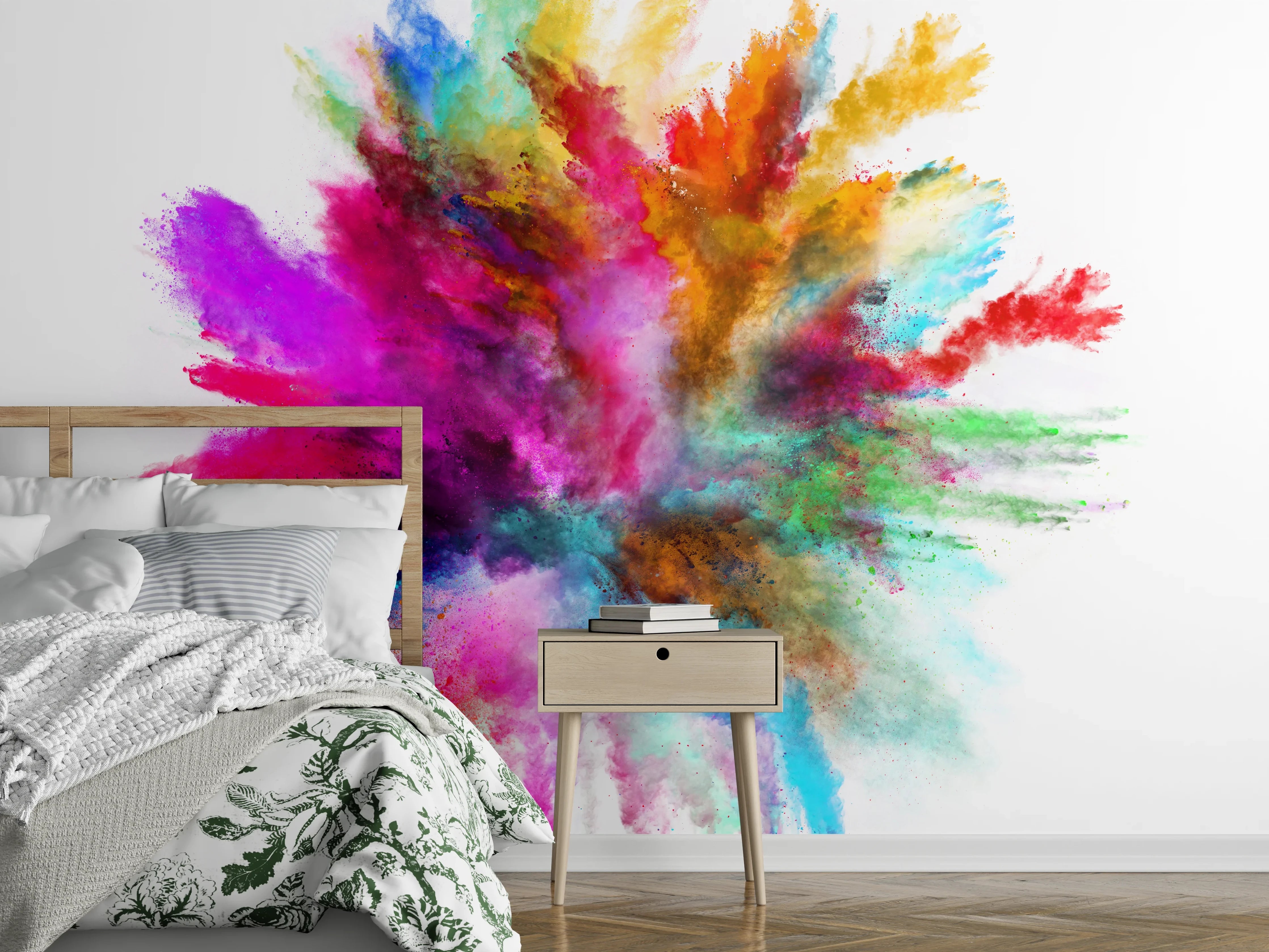 Wandverkleidung Schlafzimmer - Farbexplosion Abstrakt Kunst Poster
