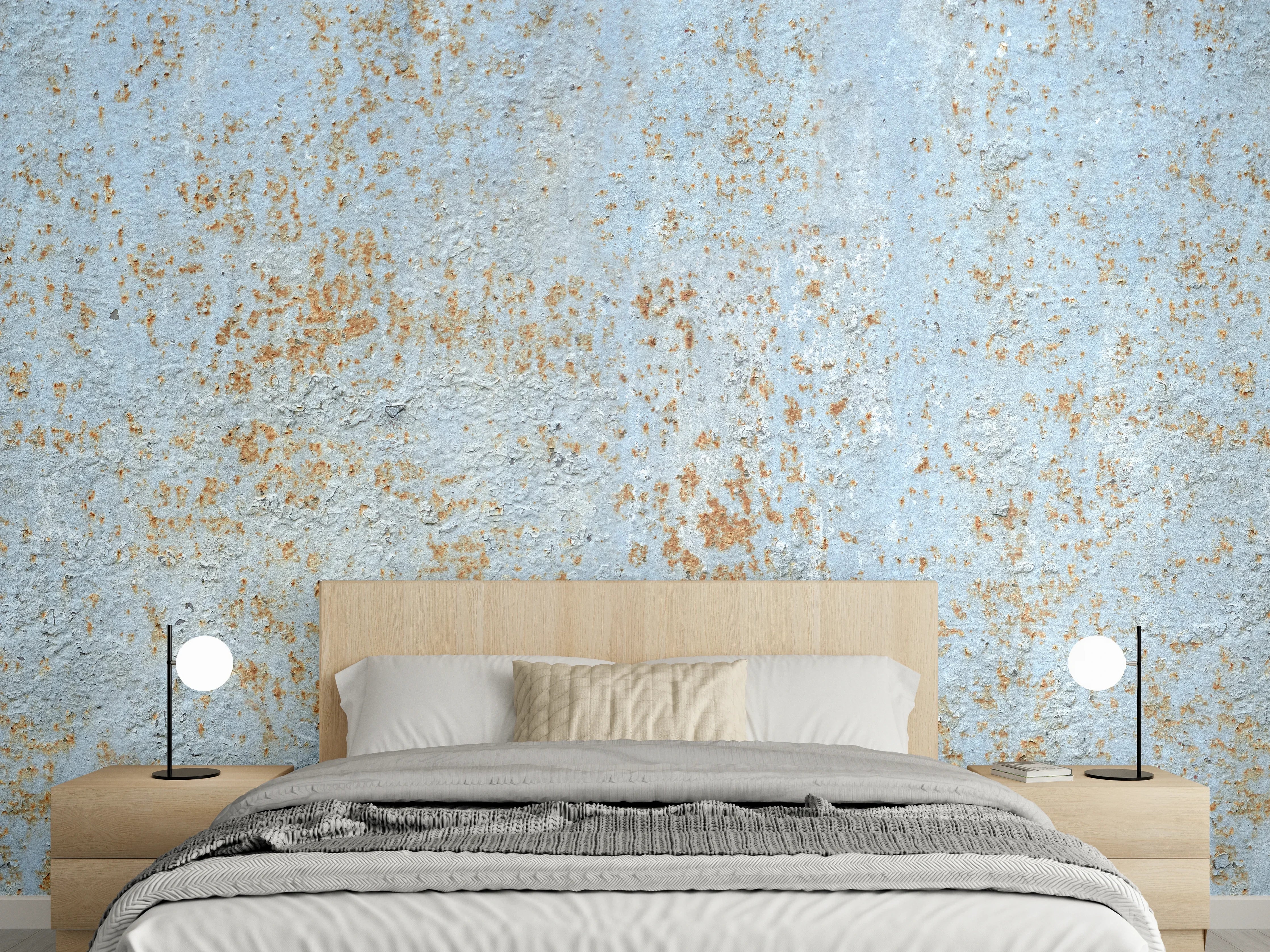 Wandverkleidung Schlafzimmer - Farbflocken auf rostigem Metallblech