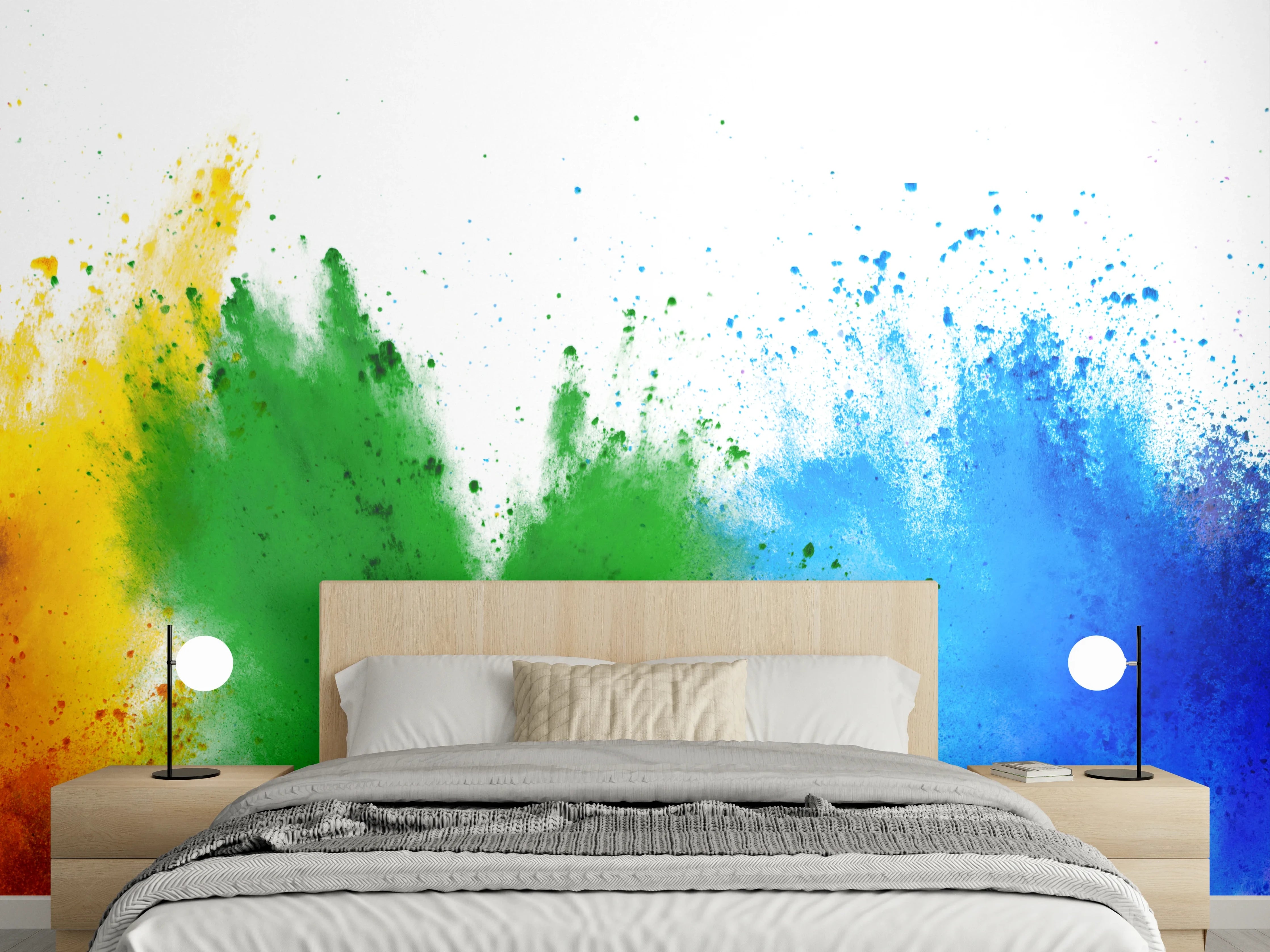 Wandverkleidung Schlafzimmer - Farbspektakel Aquarell Explosion Wandbild