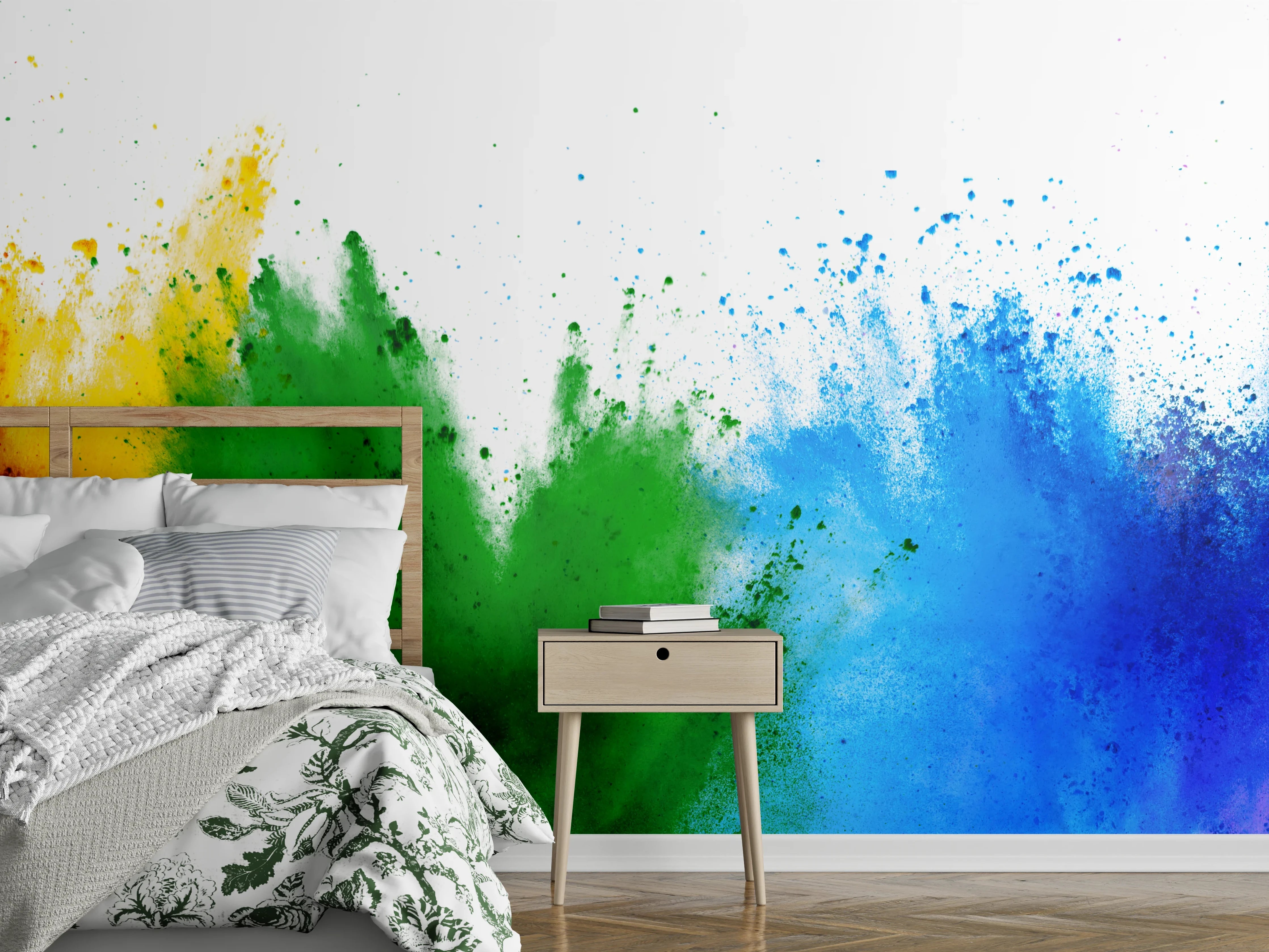 Wandverkleidung Schlafzimmer - Farbspektakel Aquarell Explosion Wandbild