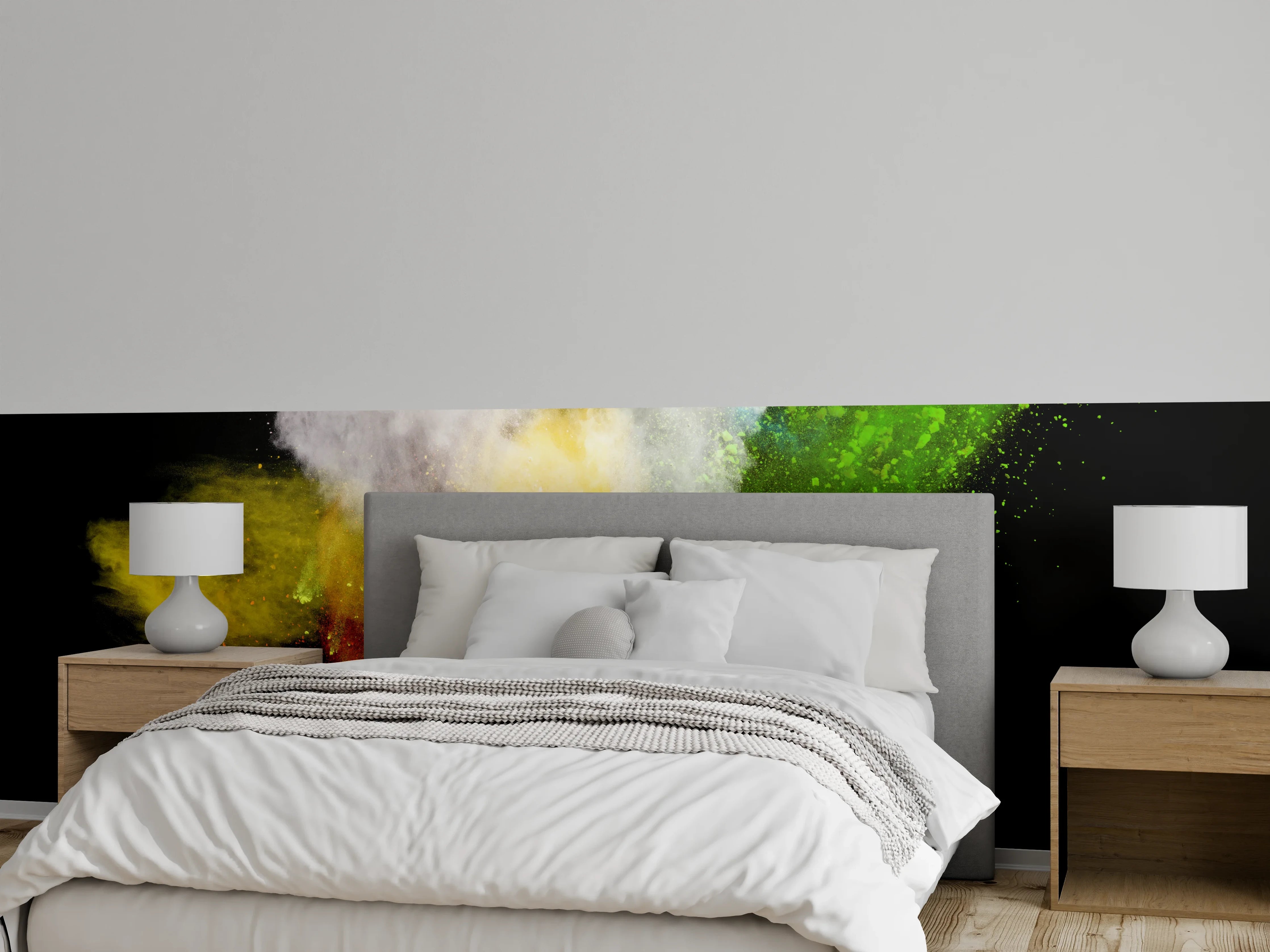 Wandverkleidung Schlafzimmer - Farbspritzer Explosion Abstrakt Bunt