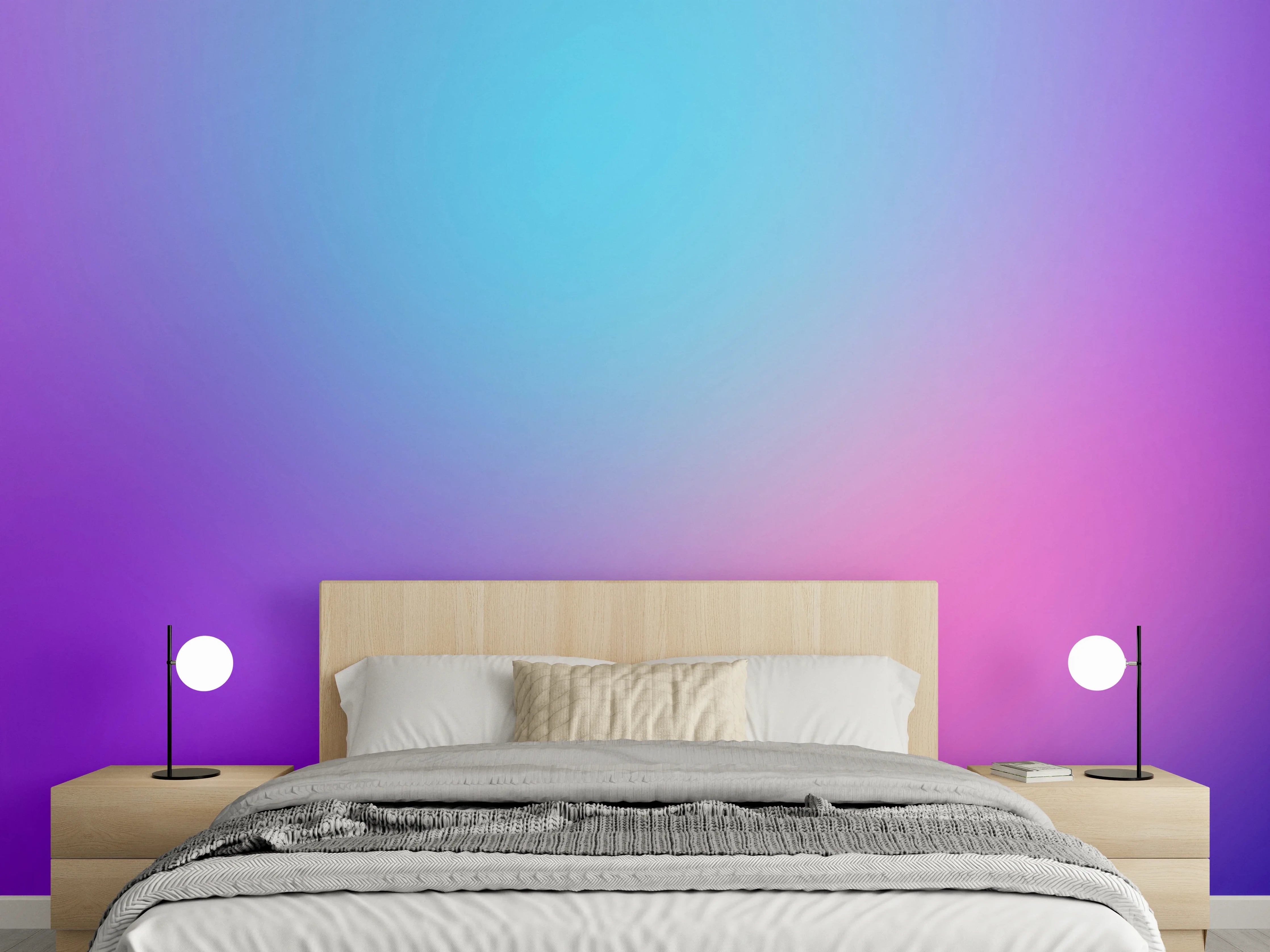 Wandverkleidung Schlafzimmer - Farbverlauf Blau Pink Lila Abstrakt