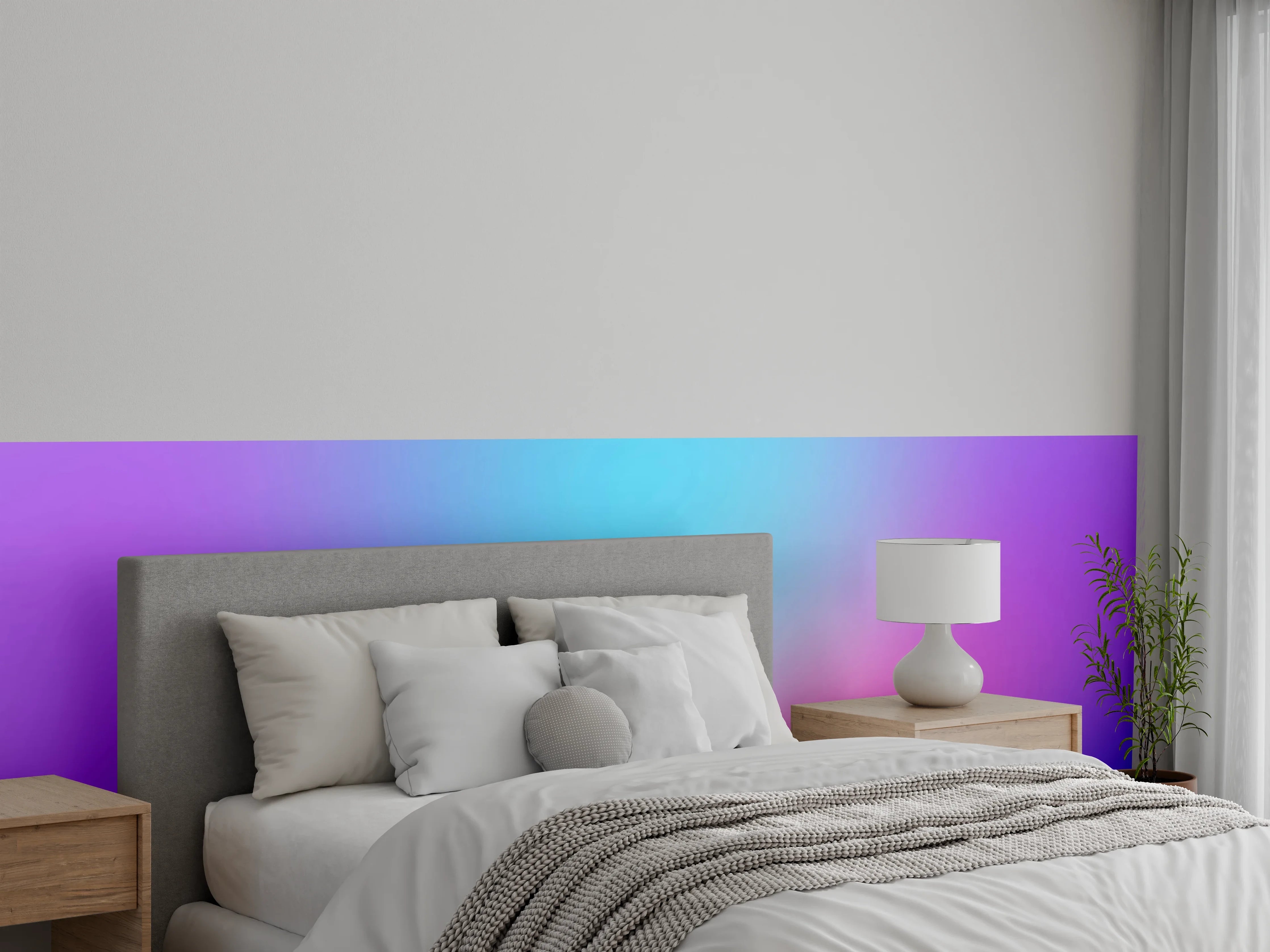 Wandverkleidung Schlafzimmer - Farbverlauf Blau Pink Lila Abstrakt