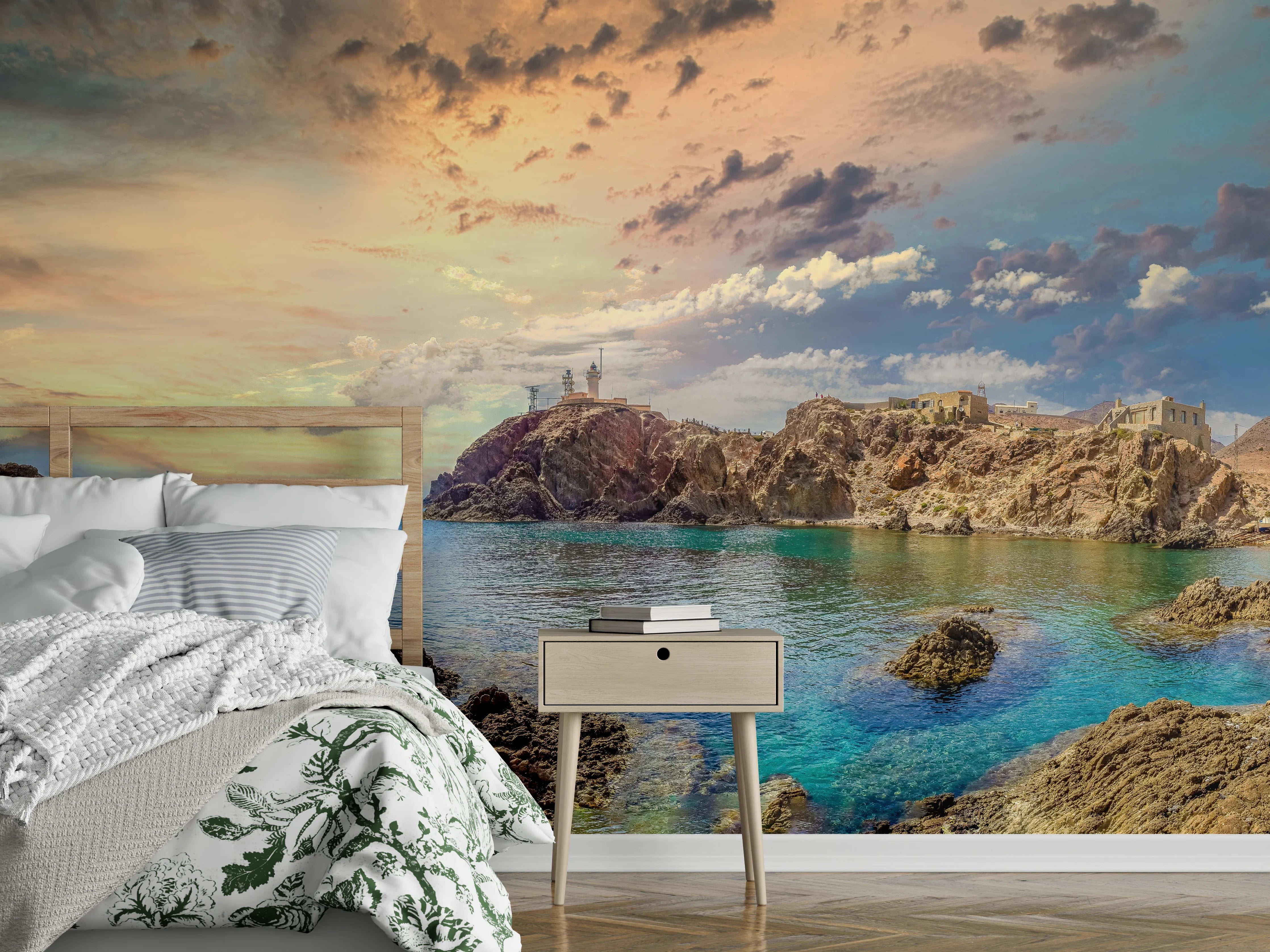 Wandverkleidung Schlafzimmer - Faszinierende Felsenküste am türkisblauen Meer