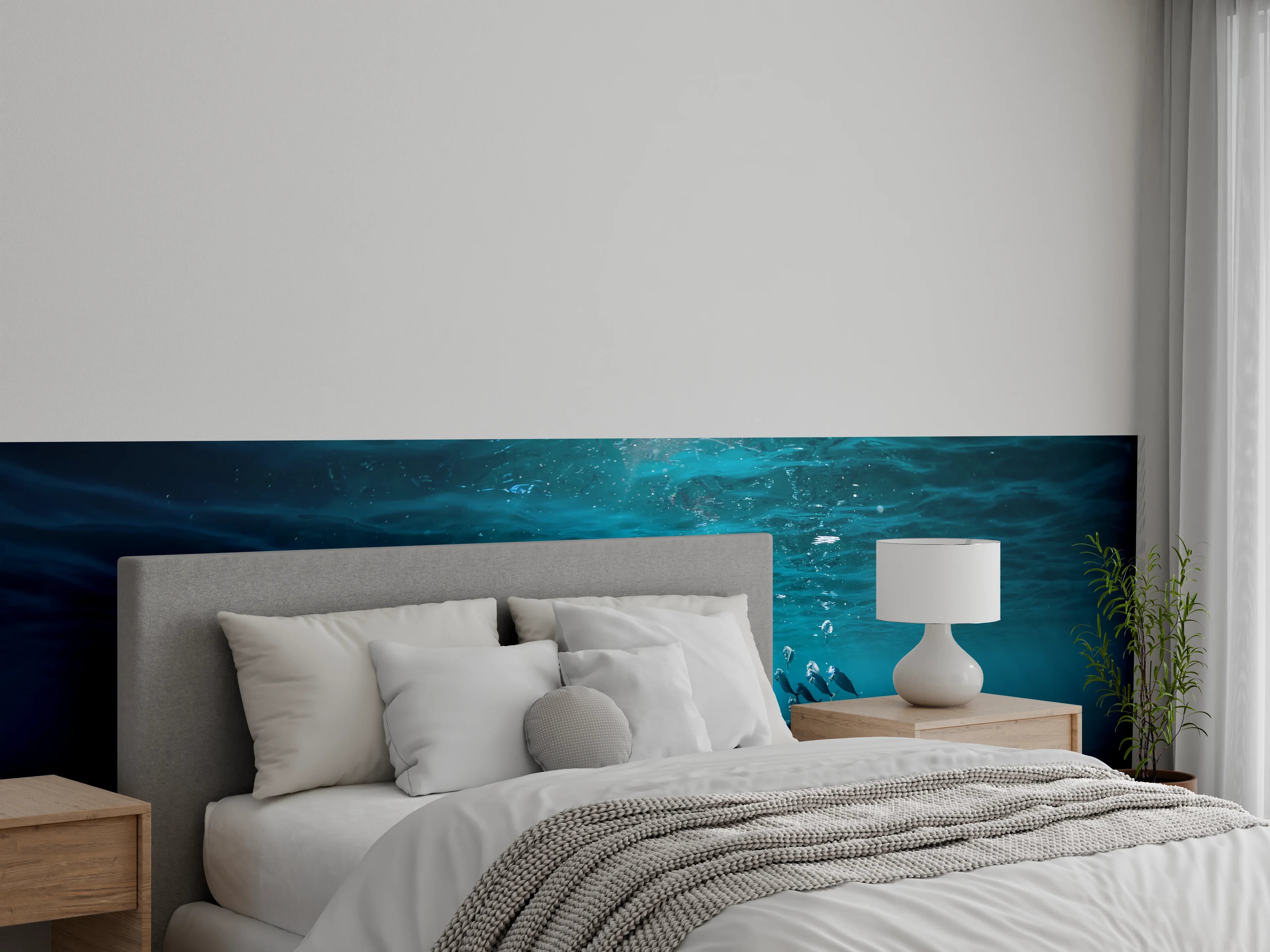 Wandverkleidung Schlafzimmer - Faszinierendes Unterwassermeer mit Fischschwarm