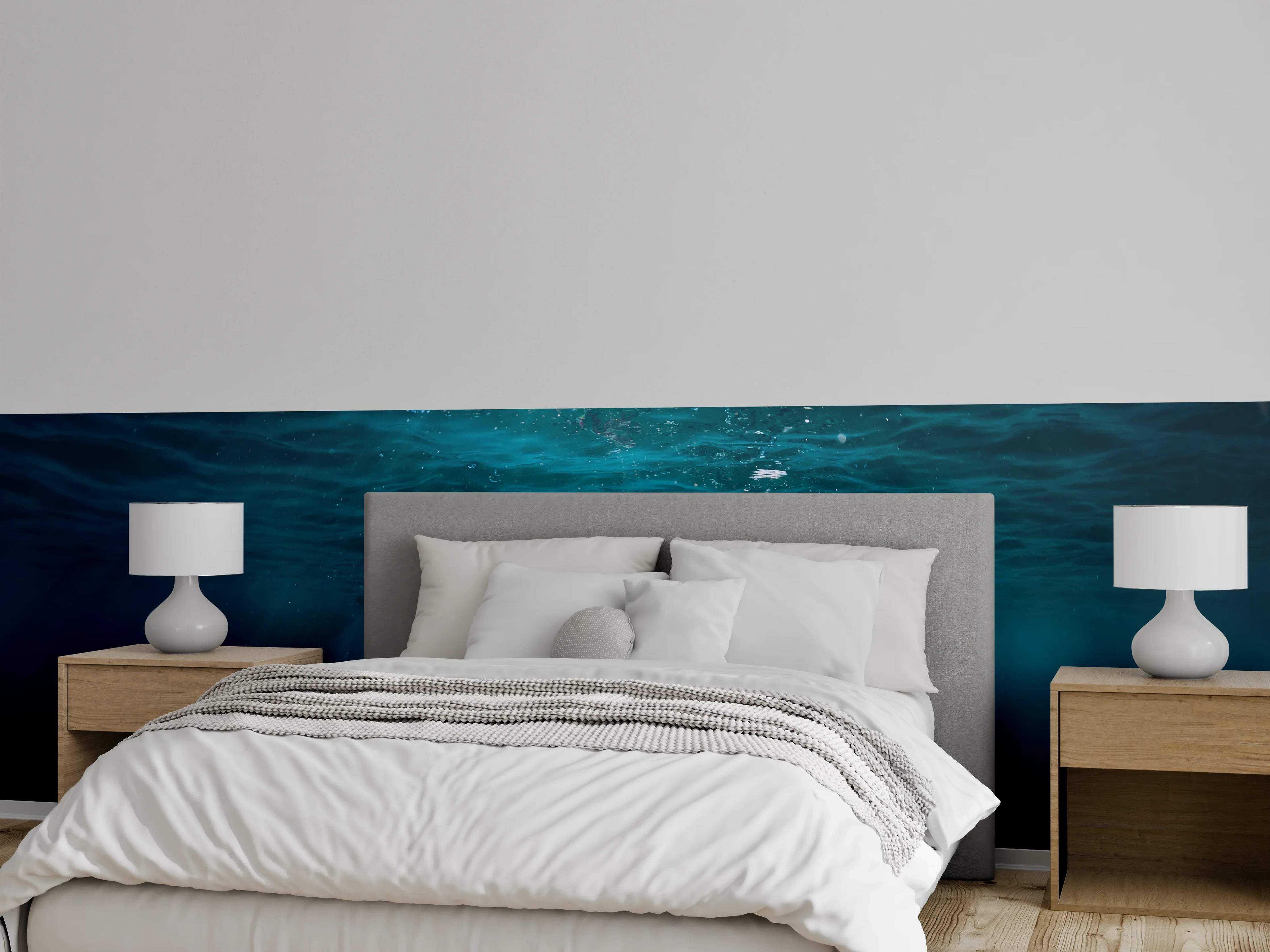 Wandverkleidung Schlafzimmer - Faszinierendes Unterwassermeer mit Fischschwarm