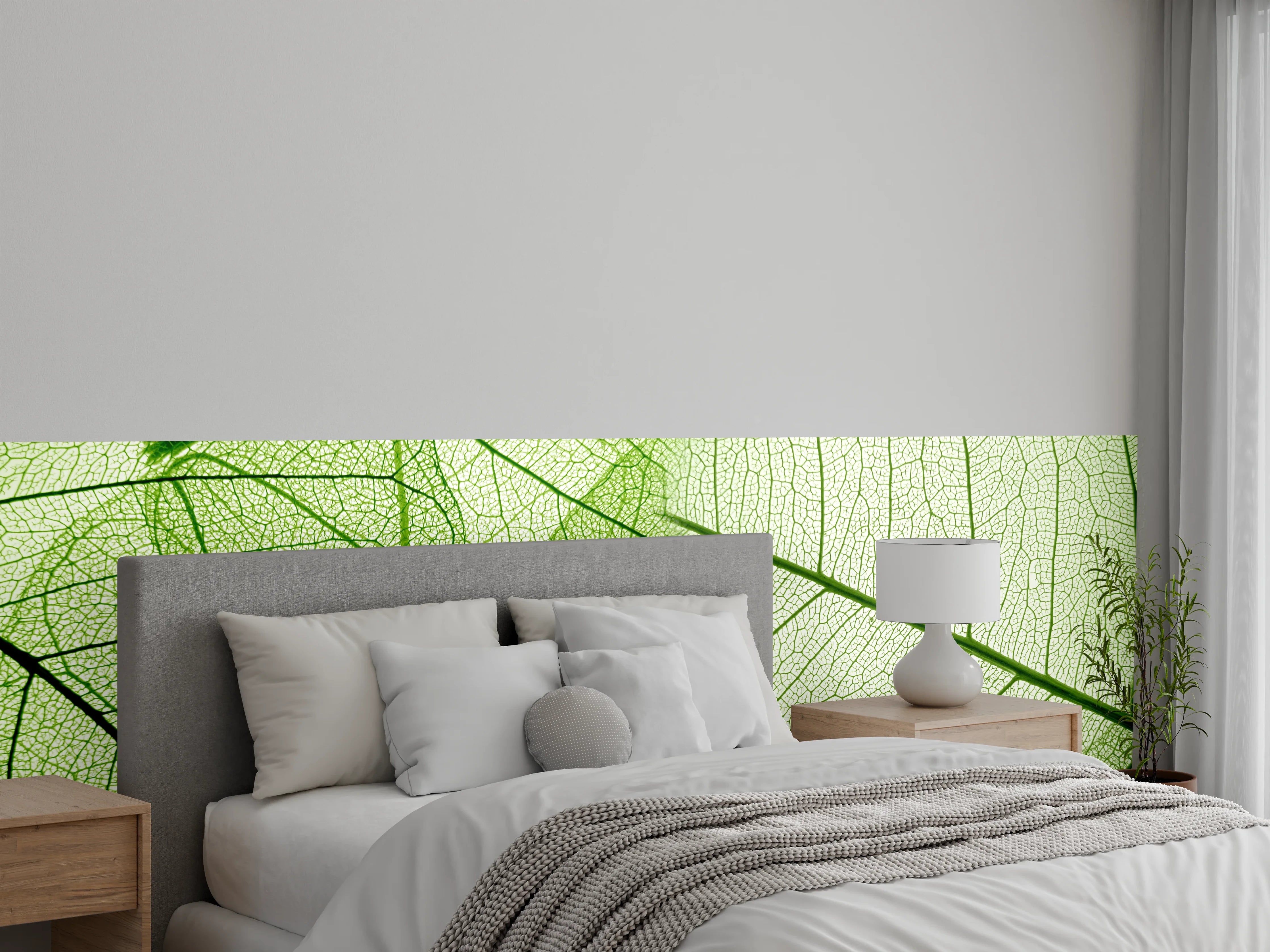 Wandverkleidung Schlafzimmer - Feine grüne Blattstrukturen Naturmotiv