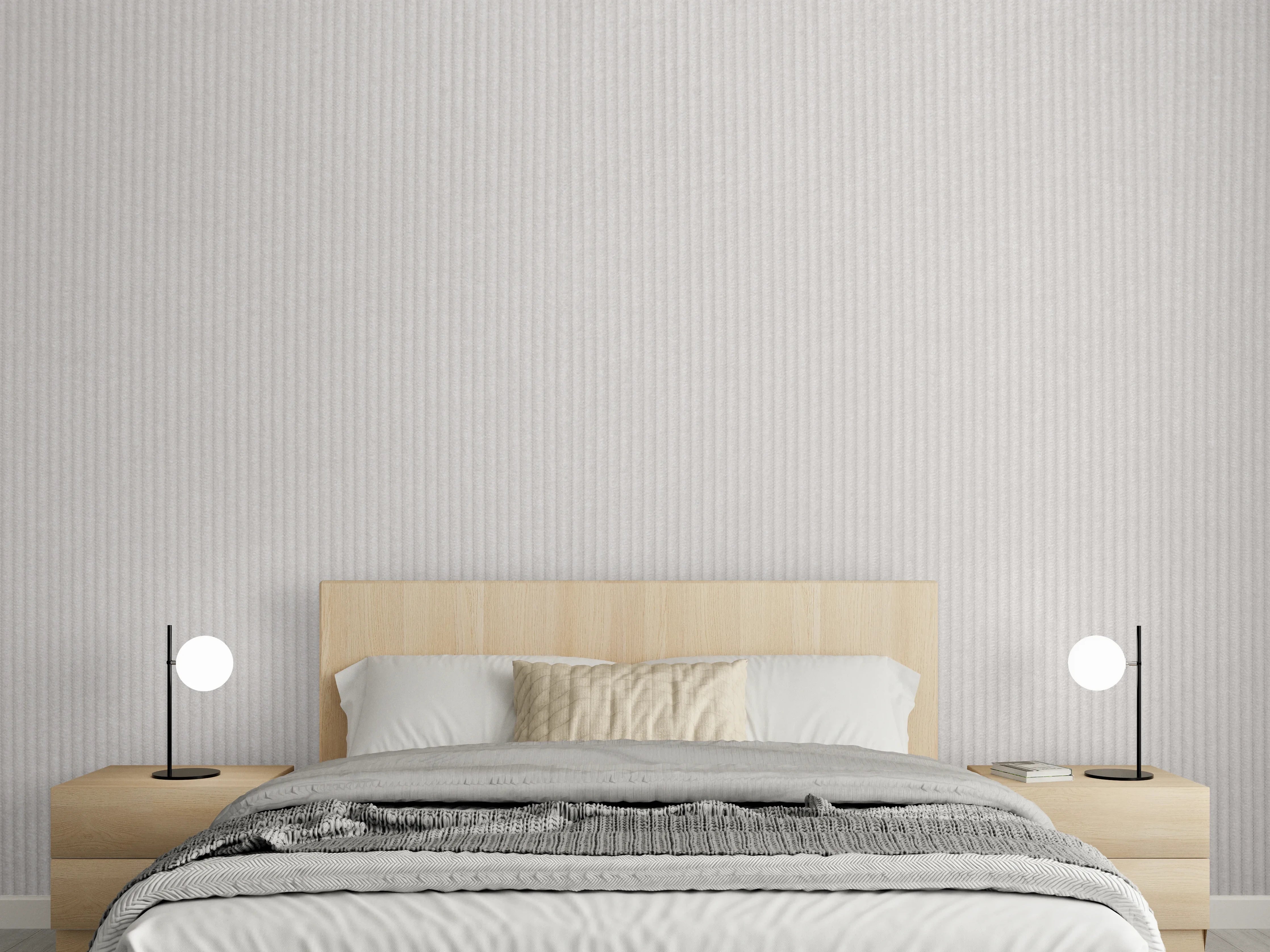 Wandverkleidung Schlafzimmer - Feine weiße Struktur mit dezentem Grau
