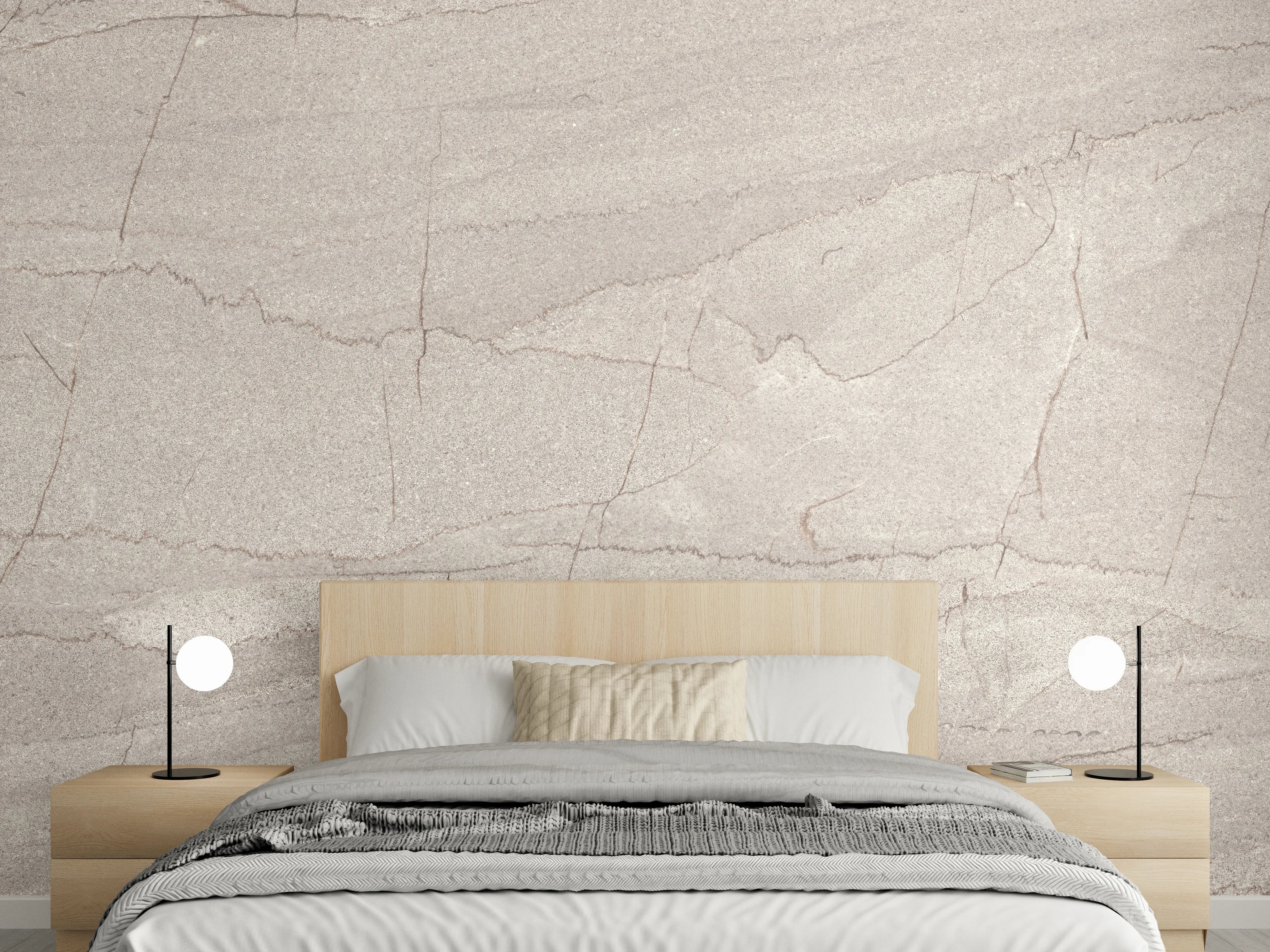 Wandverkleidung Schlafzimmer - Feiner sandfarbener Marmorlook mit Struktur