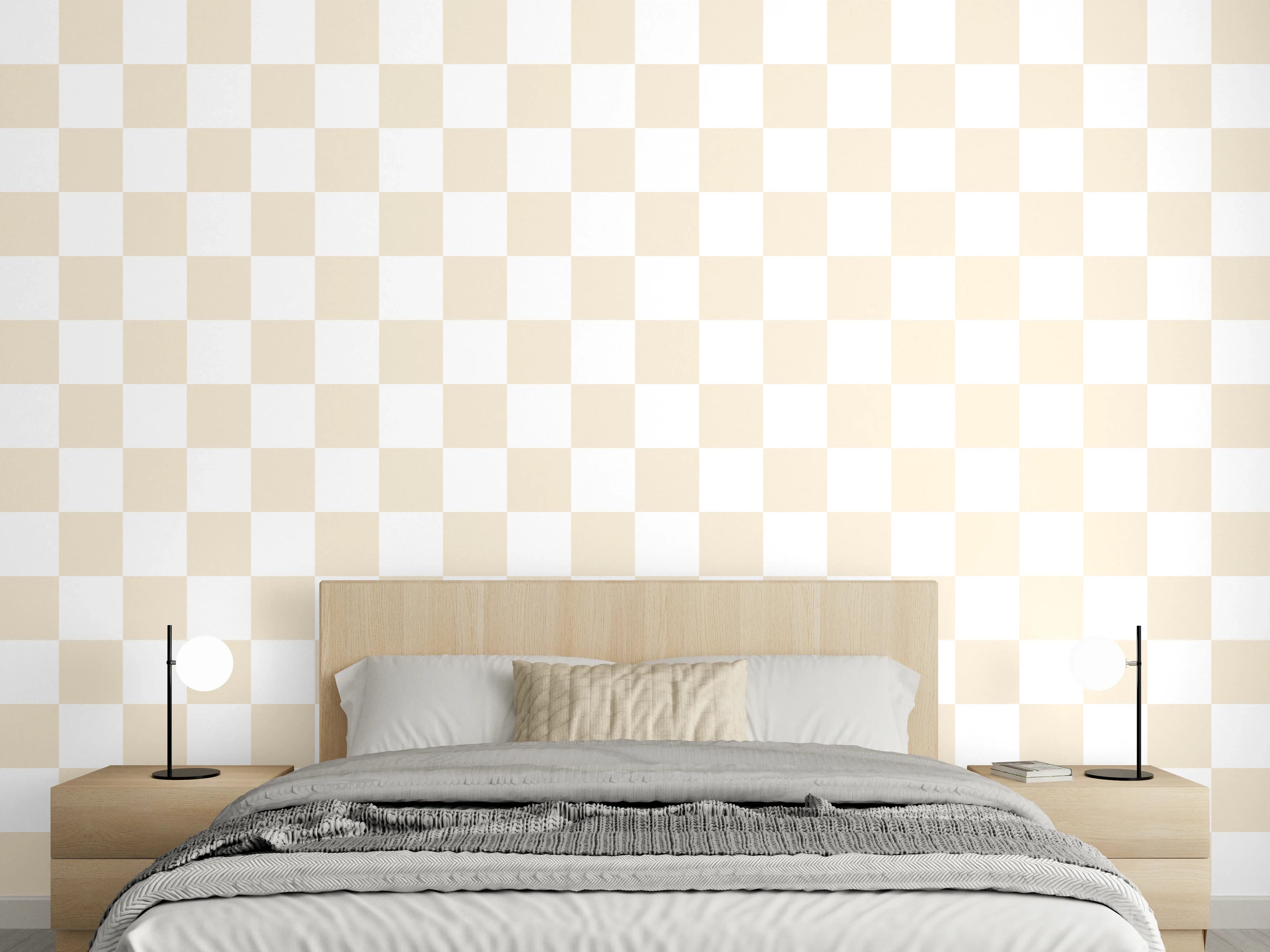 Wandverkleidung Schlafzimmer - Feines Karo Muster in Beige Weiß