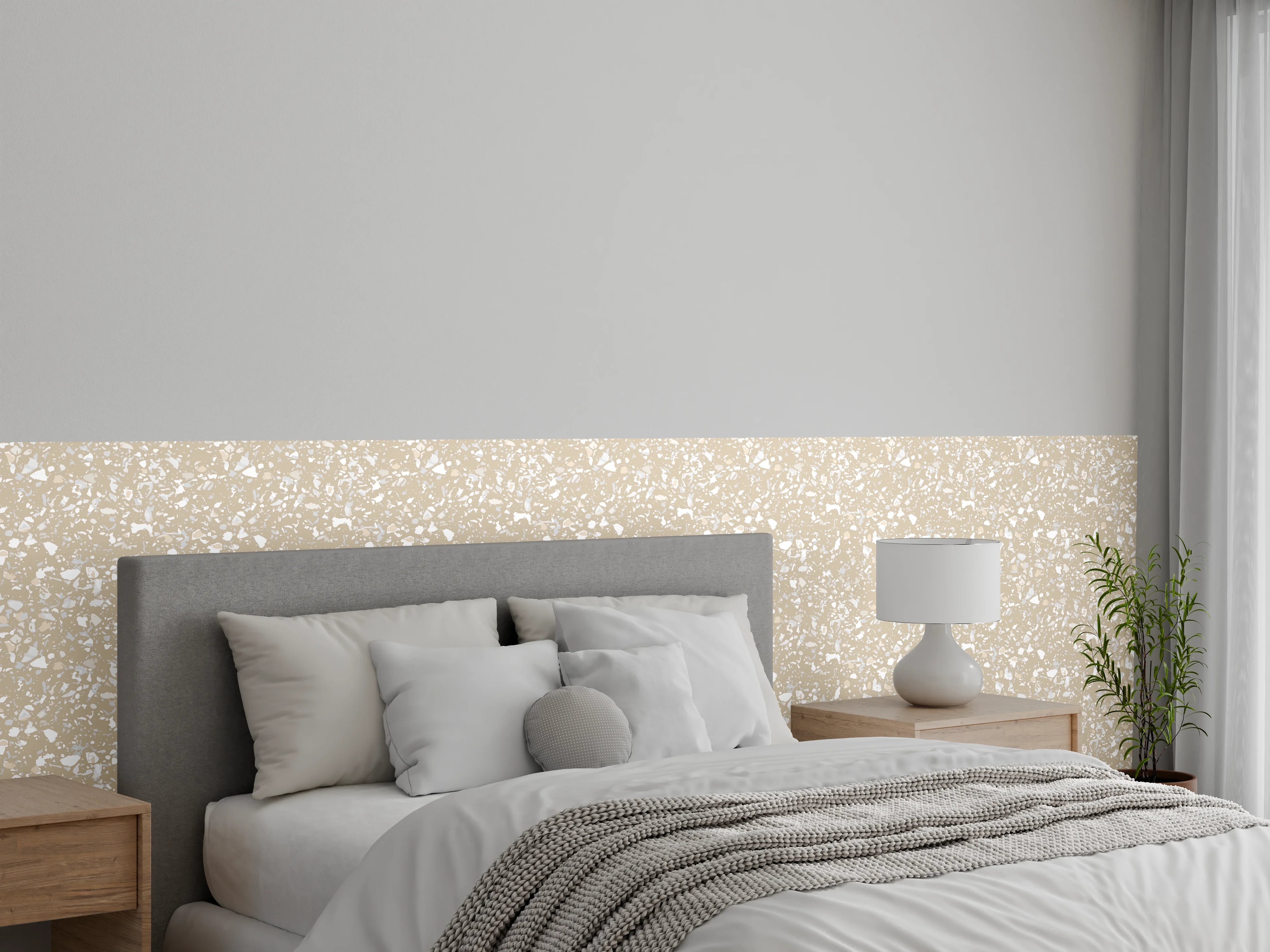 Wandverkleidung Schlafzimmer - Feines florales Muster in Beige