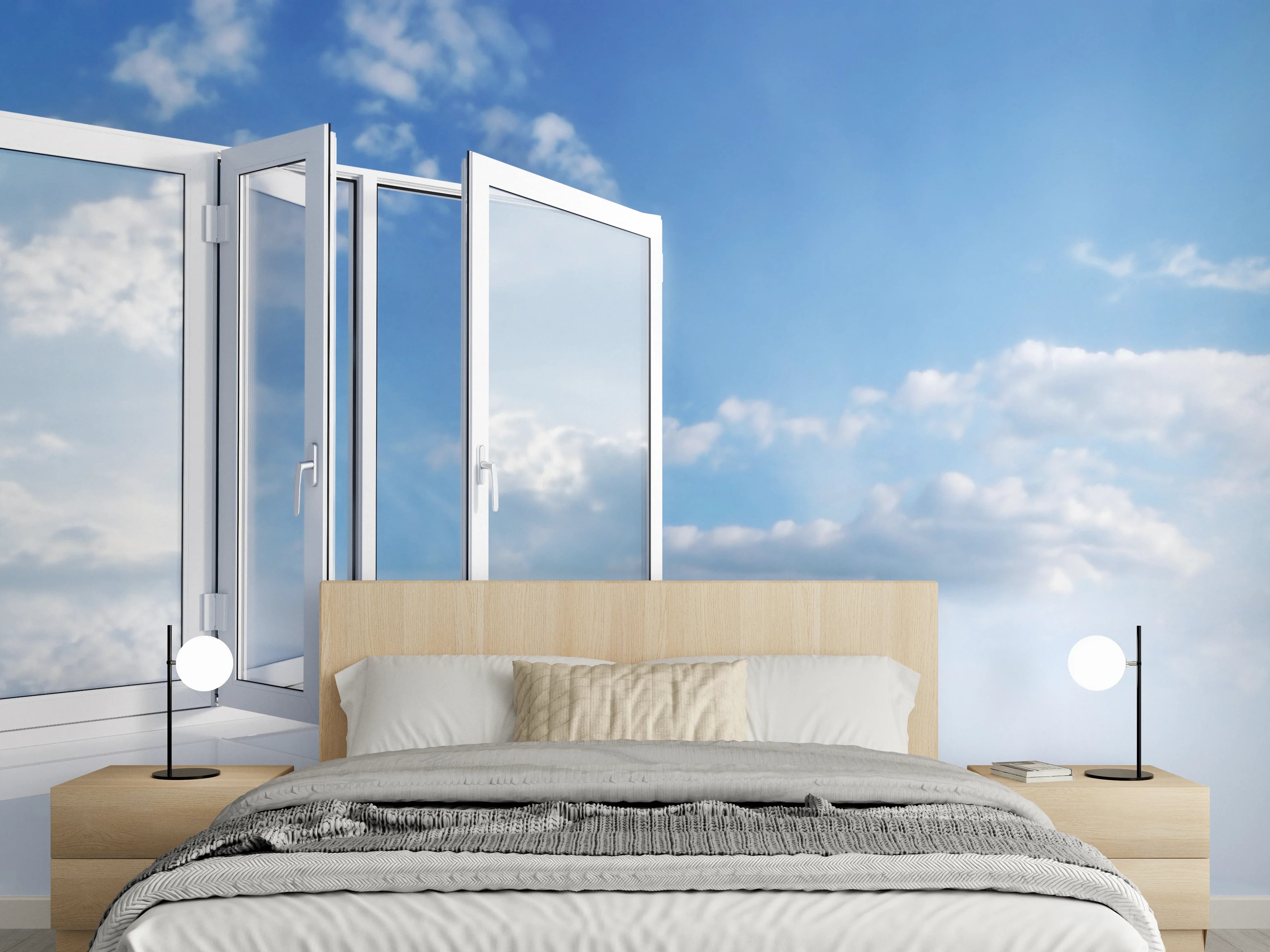 Wandverkleidung Schlafzimmer - Fenster über dem Himmel