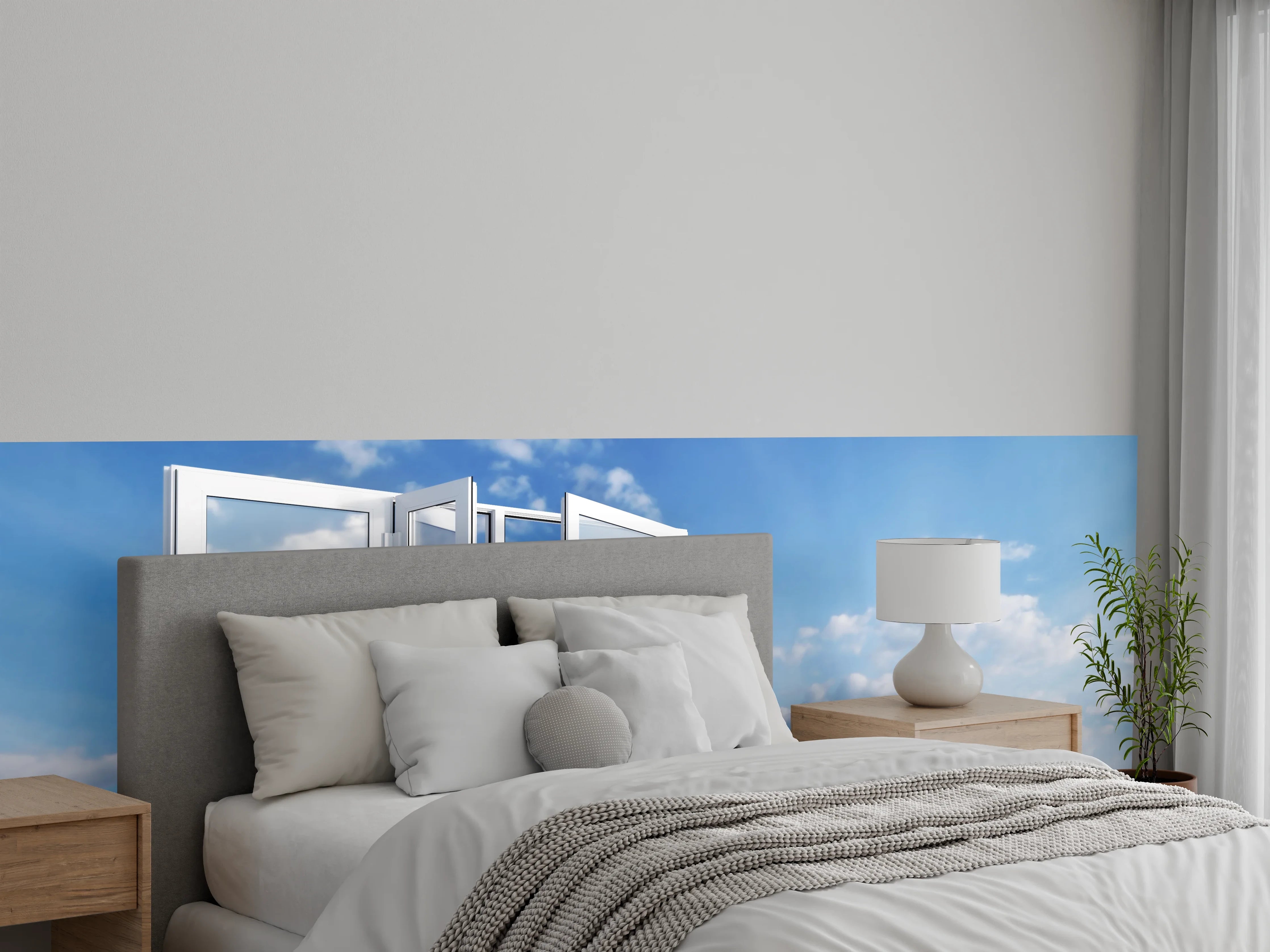 Wandverkleidung Schlafzimmer - Fenster über dem Himmel