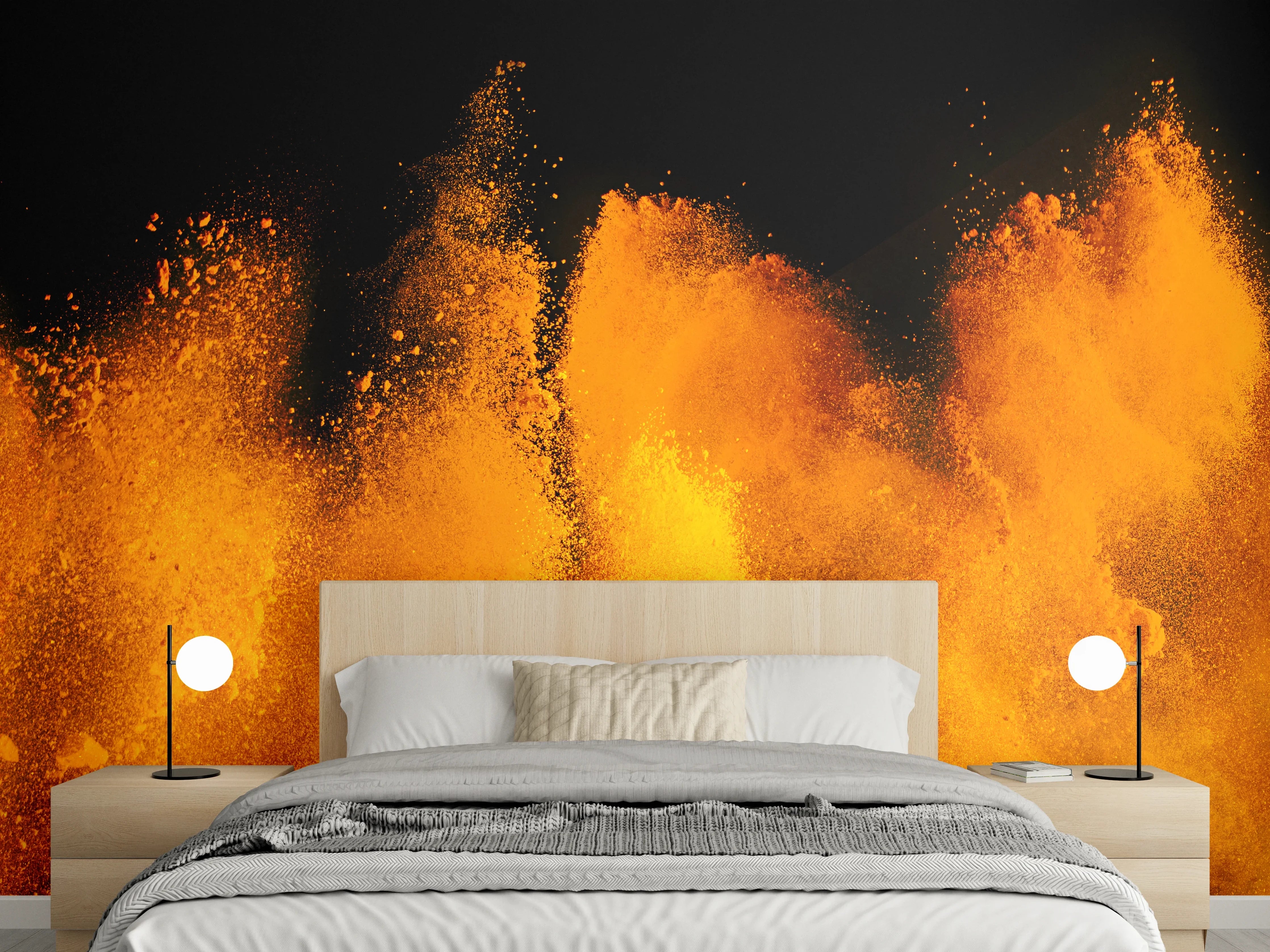 Wandverkleidung Schlafzimmer - Feurige Farbpulver Explosion Kunstmotiv