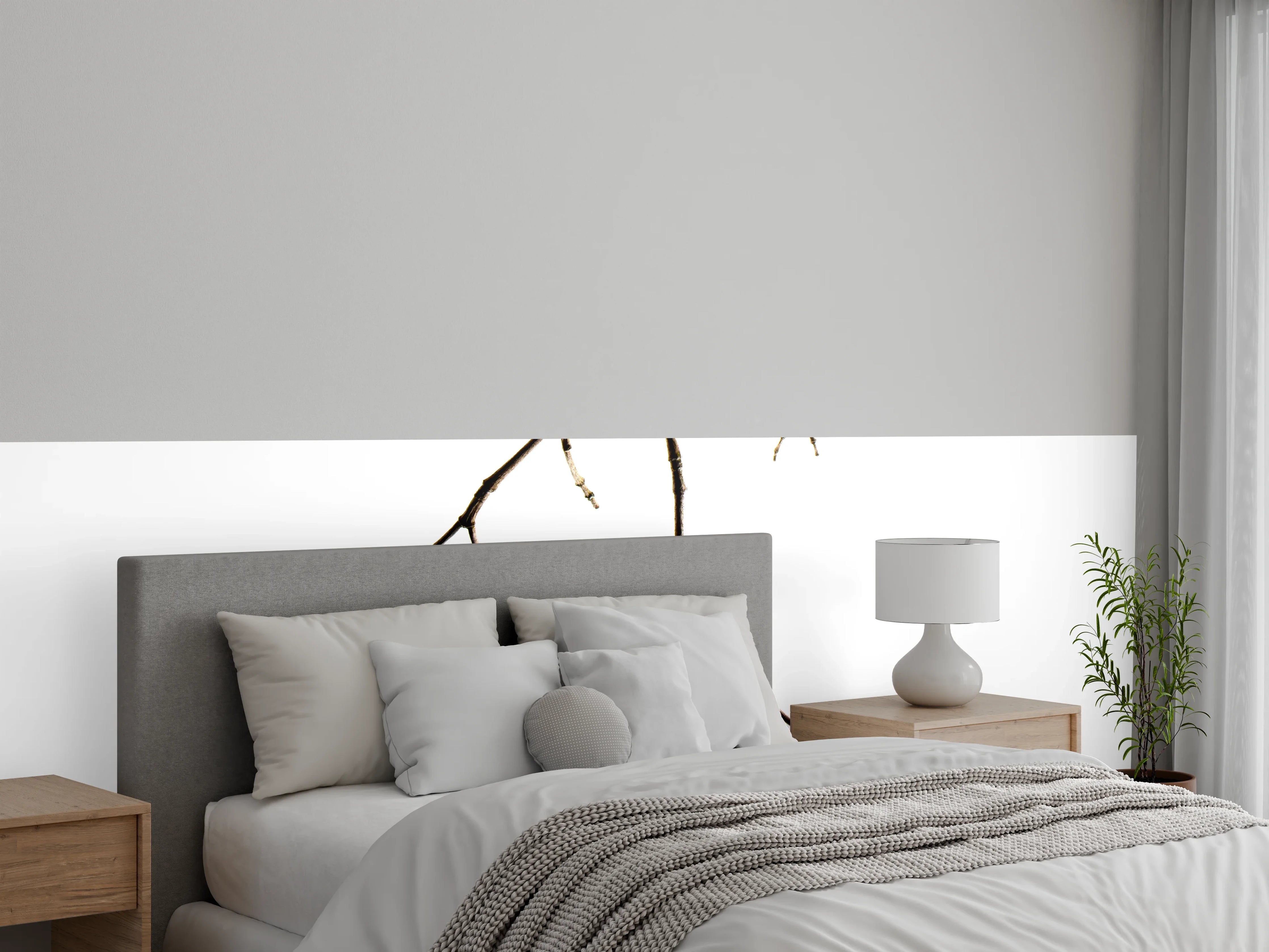 Wandverkleidung Schlafzimmer - Filigrane Bodhi-Blätter in Pastell