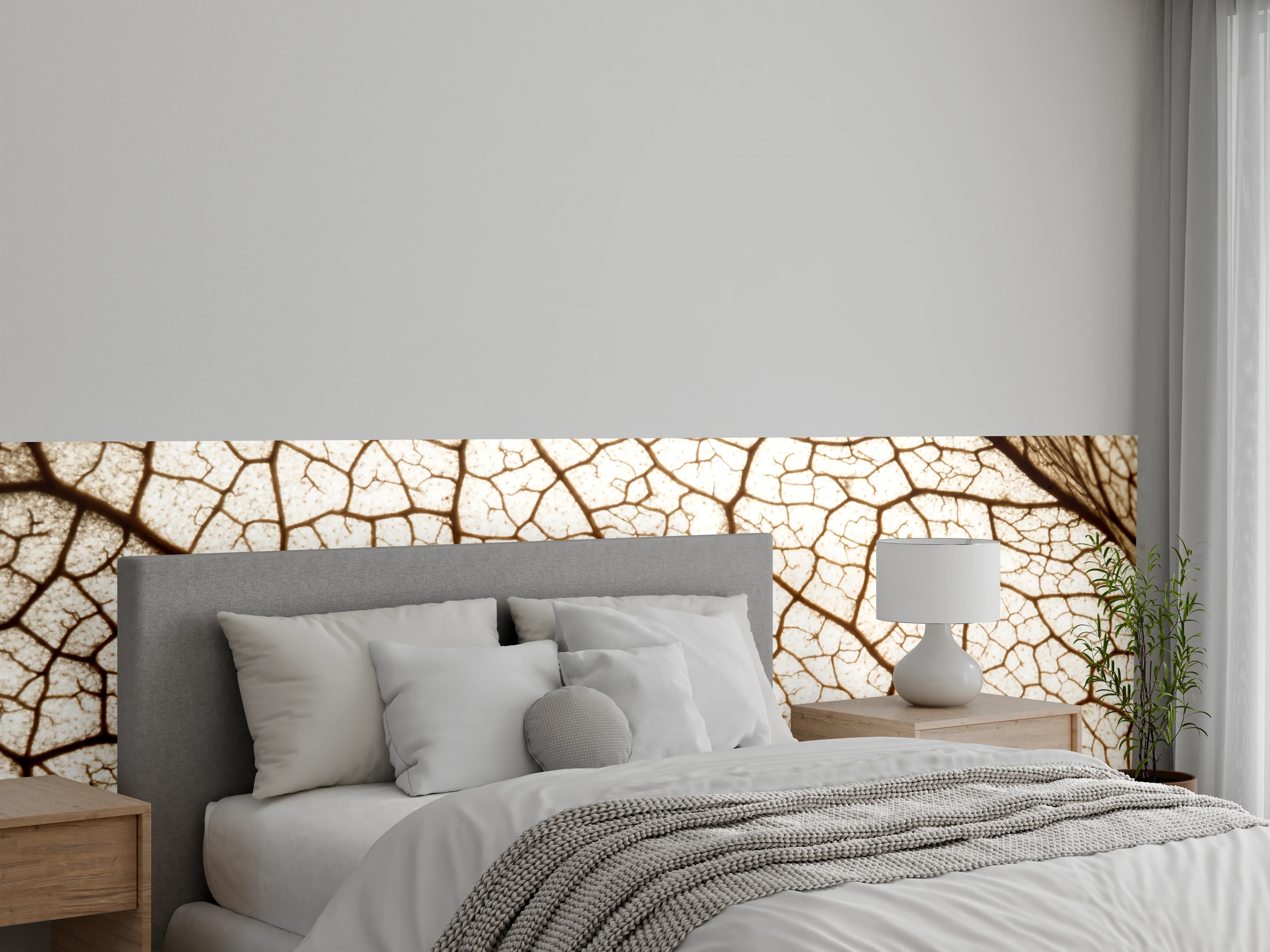 Wandverkleidung Schlafzimmer - Filigranes Blattmuster in Beige und Braun