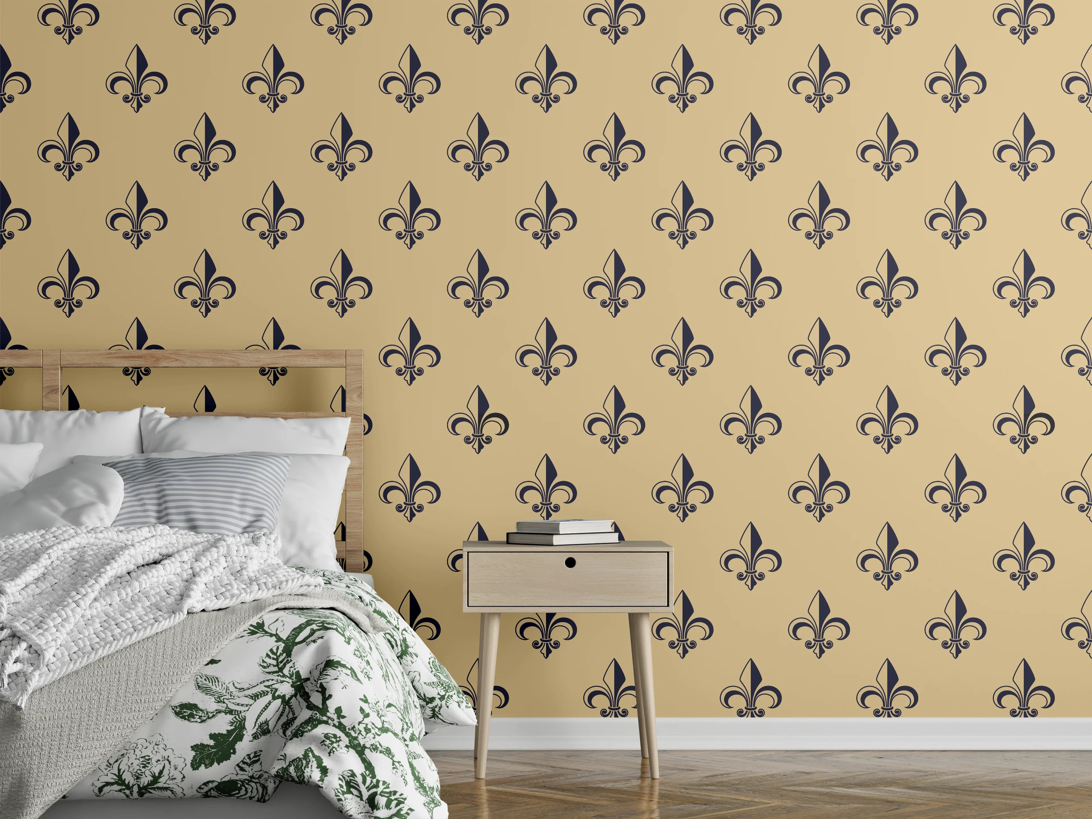 Wandverkleidung Schlafzimmer - Fleur-de-Lis Muster Beige Braun
