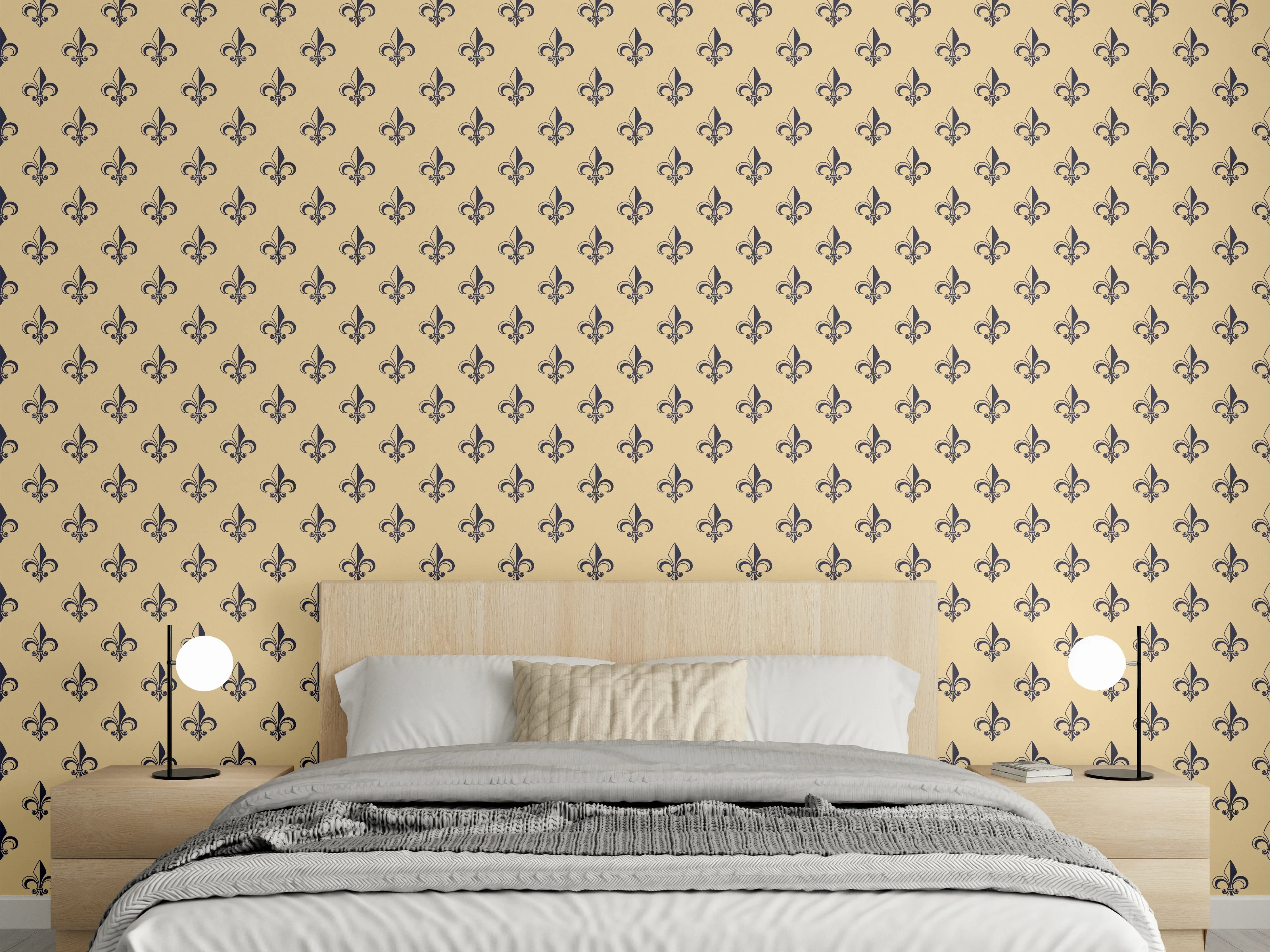 Wandverkleidung Schlafzimmer - Fleur-de-Lis Muster Retro Beige