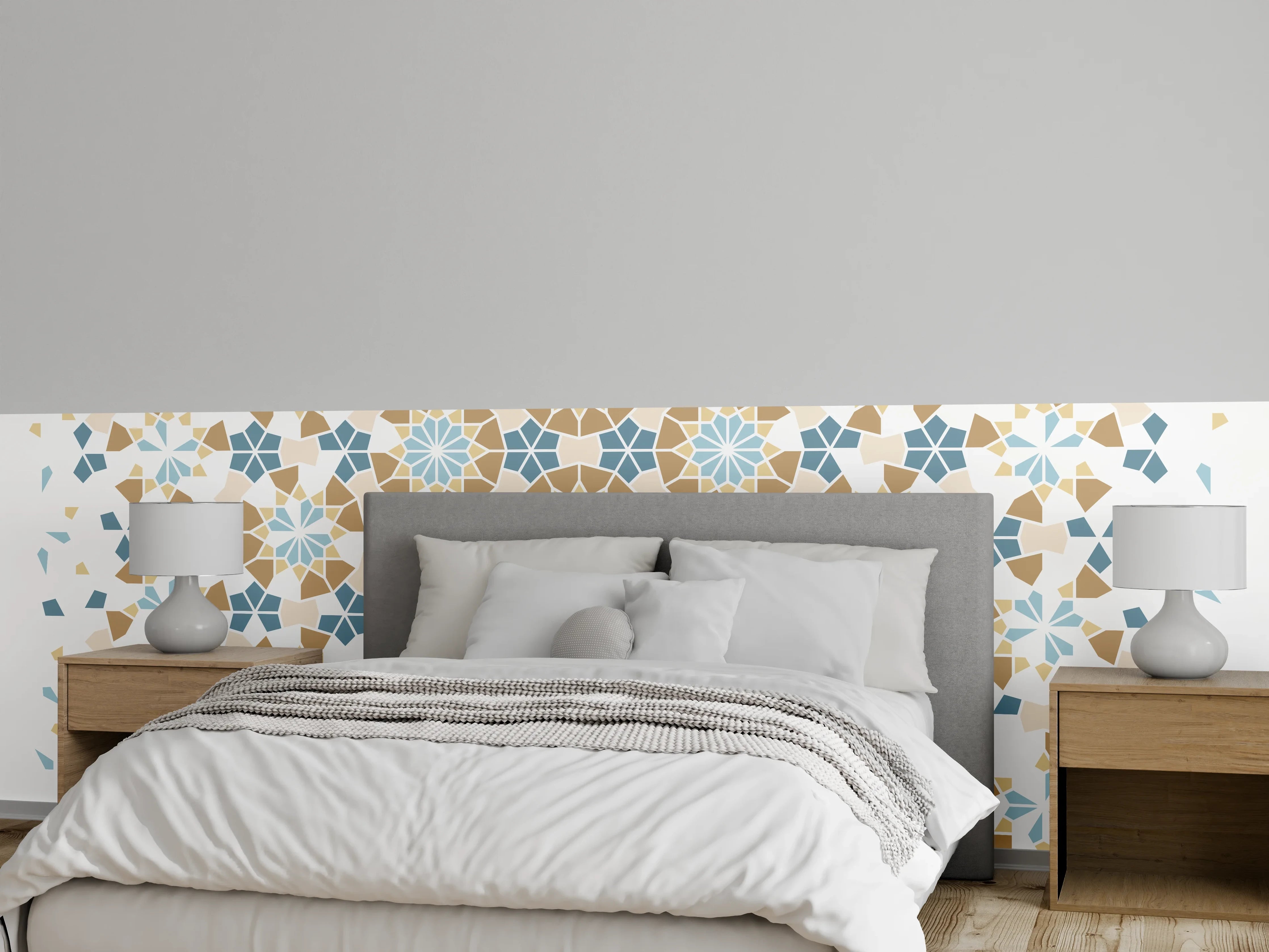 Wandverkleidung Schlafzimmer - Fliesen eckige Geometrie