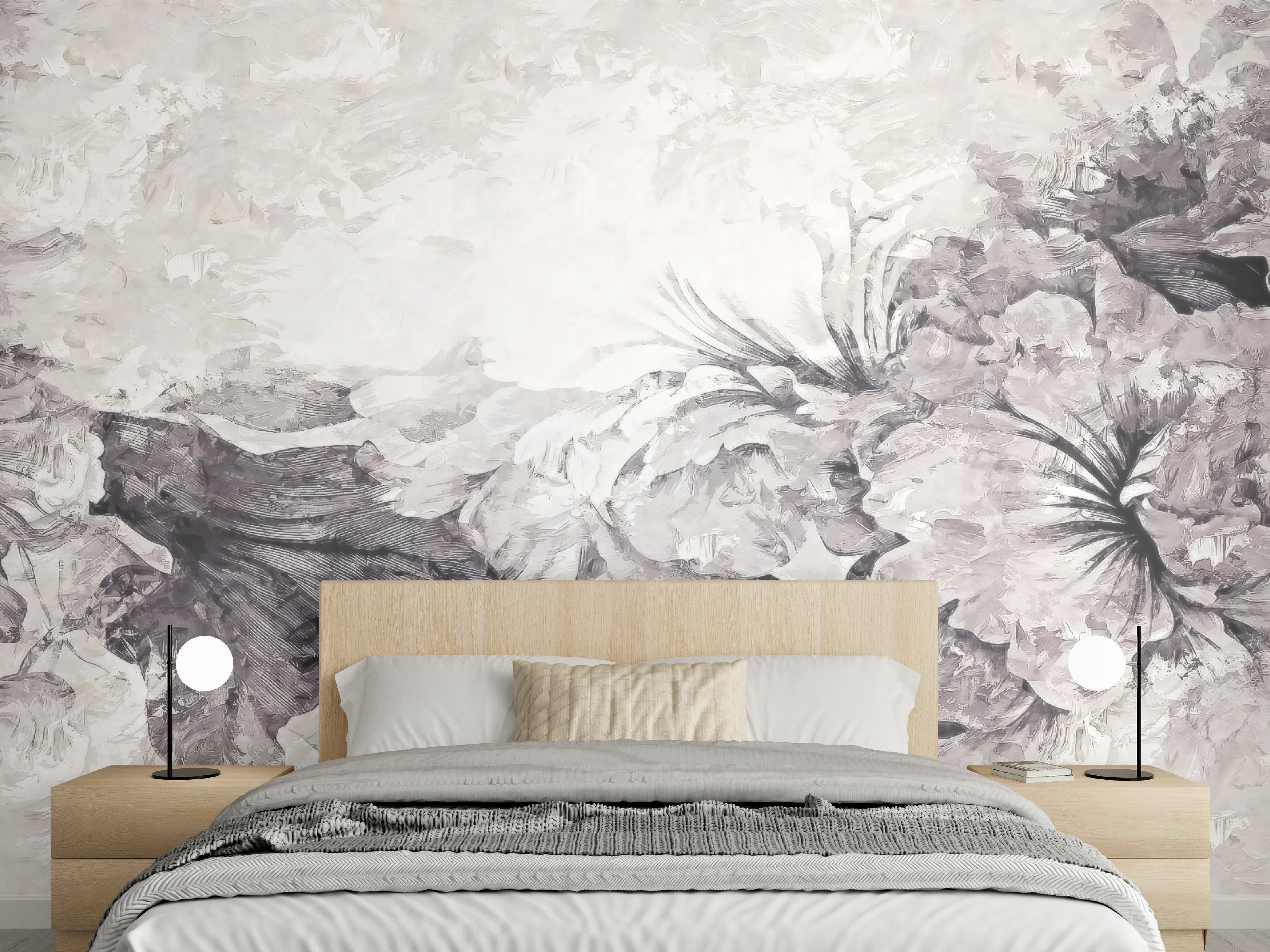 Wandverkleidung Schlafzimmer - Floral Grau Abstrakte Textur