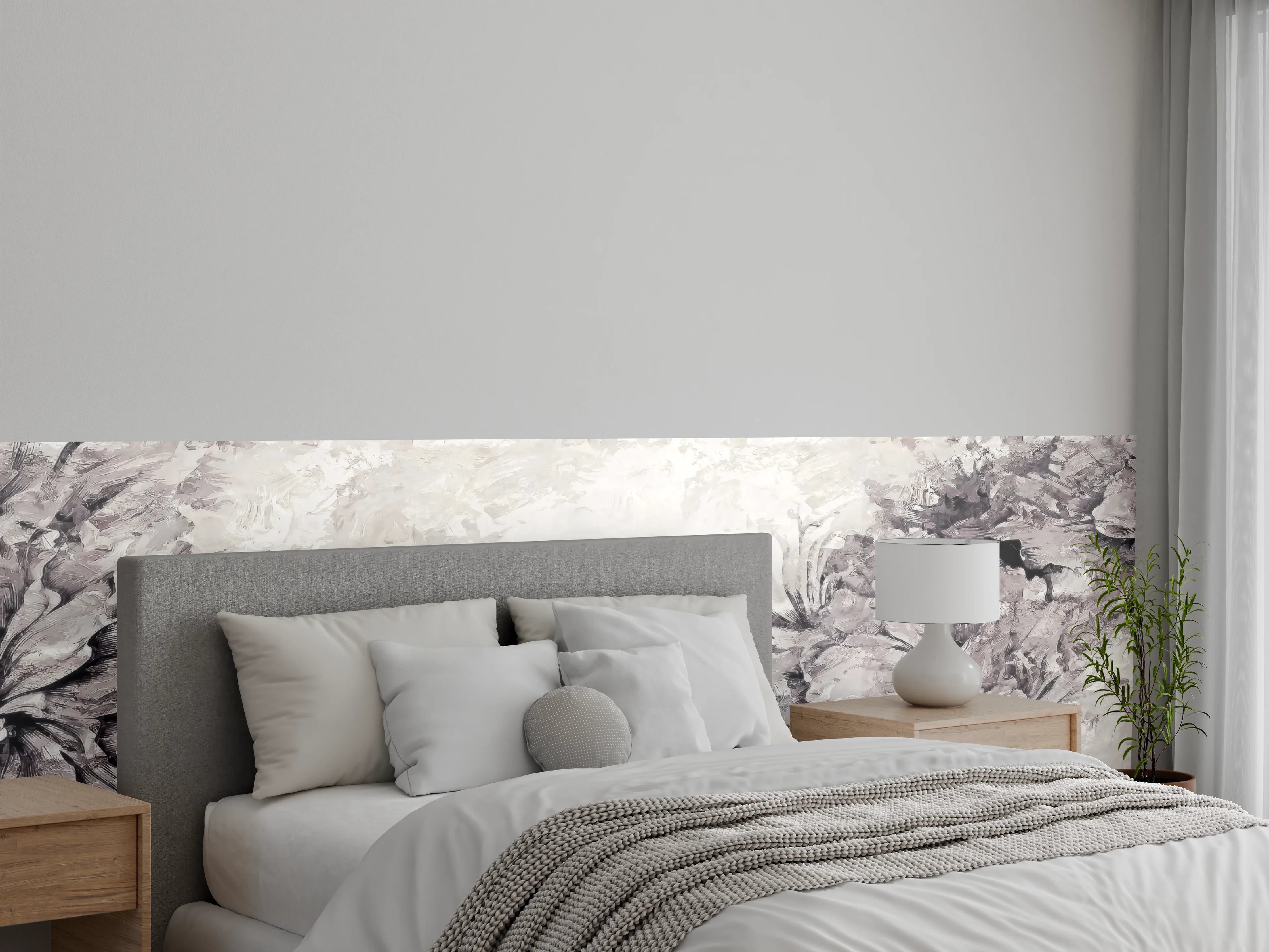 Wandverkleidung Schlafzimmer - Floral Grau Abstrakte Textur