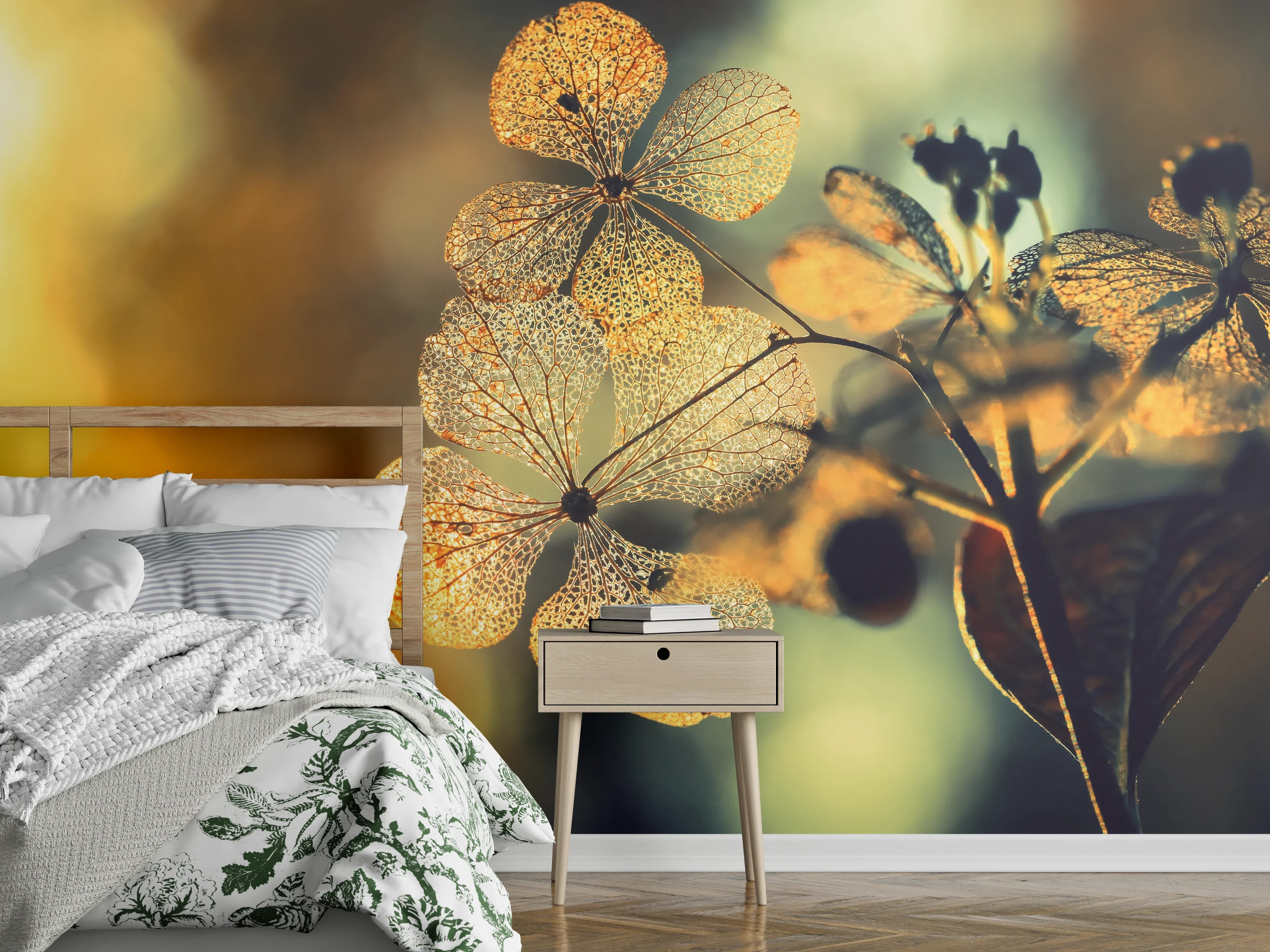 Wandverkleidung Schlafzimmer - Florale Feenflügel – Zarte Trockenblüte