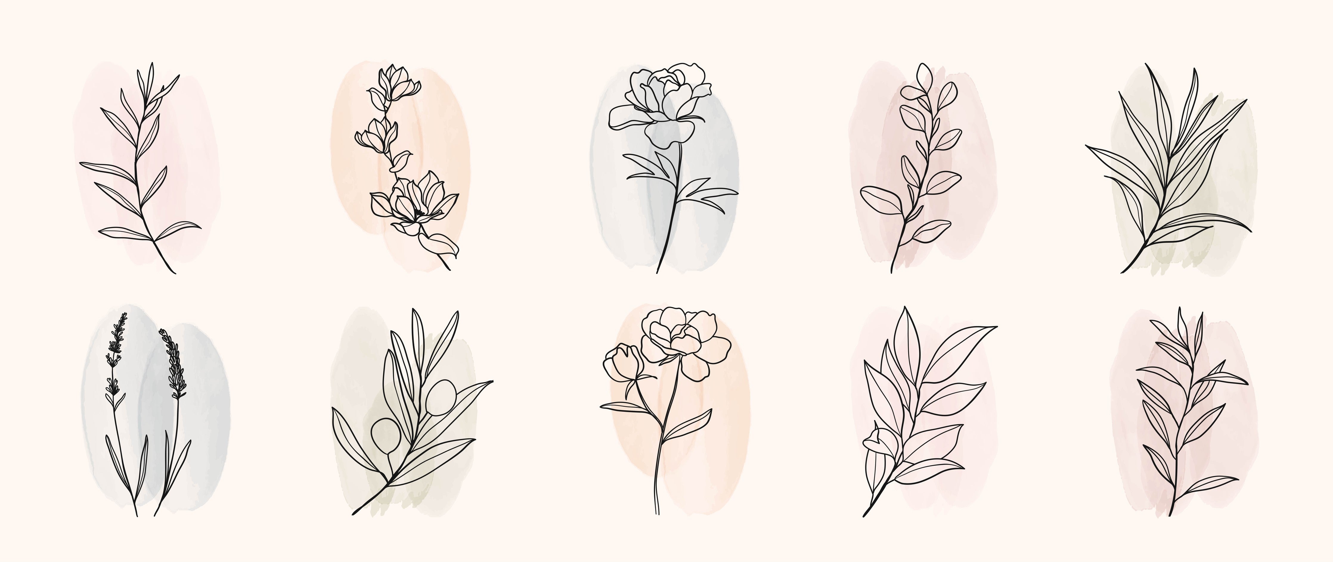Wandverkleidung Schlafzimmer-Florale Lineart Zeichnung Kollektion