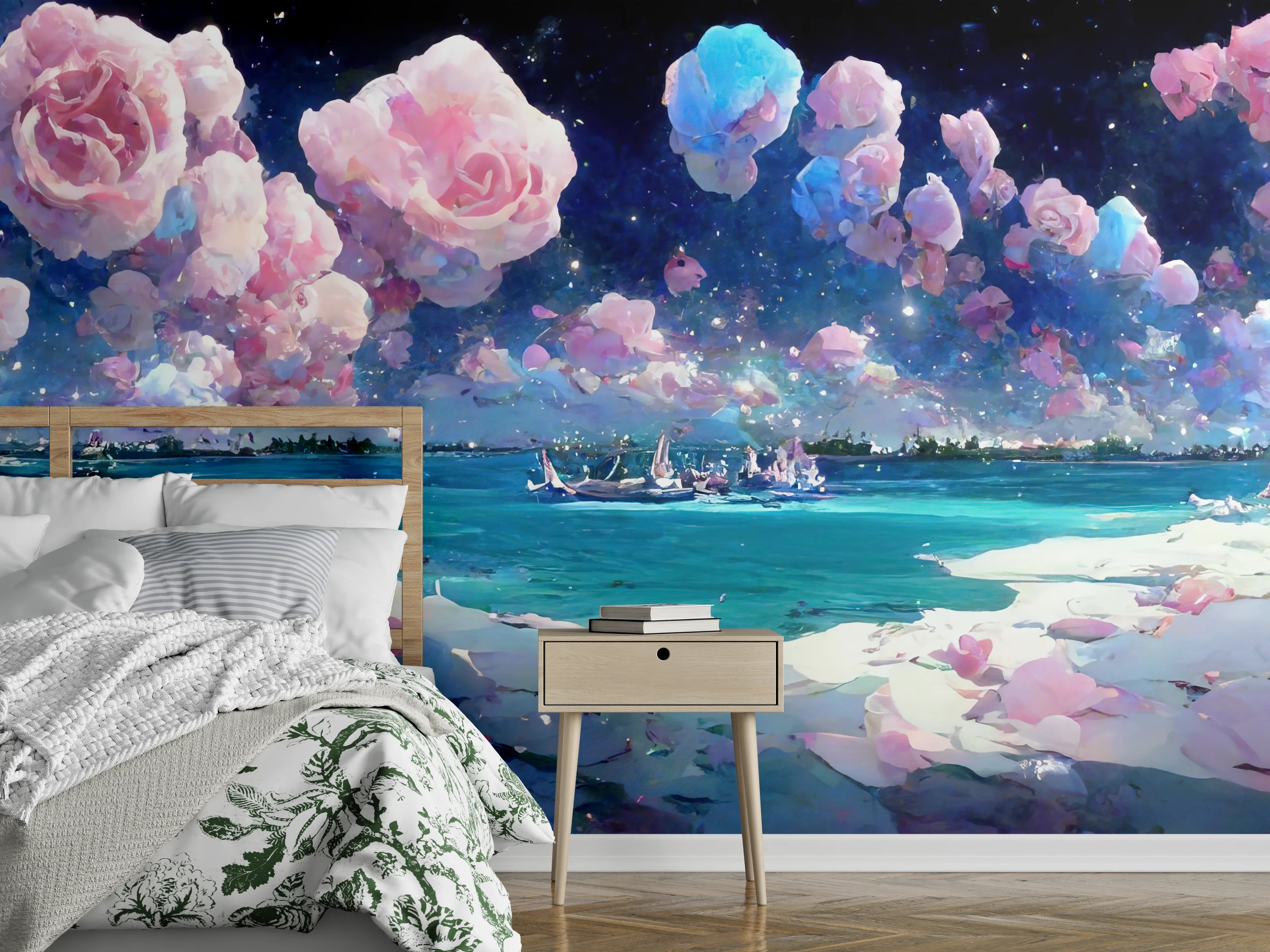 Wandverkleidung Schlafzimmer - Florale Traumwelt - Ozean