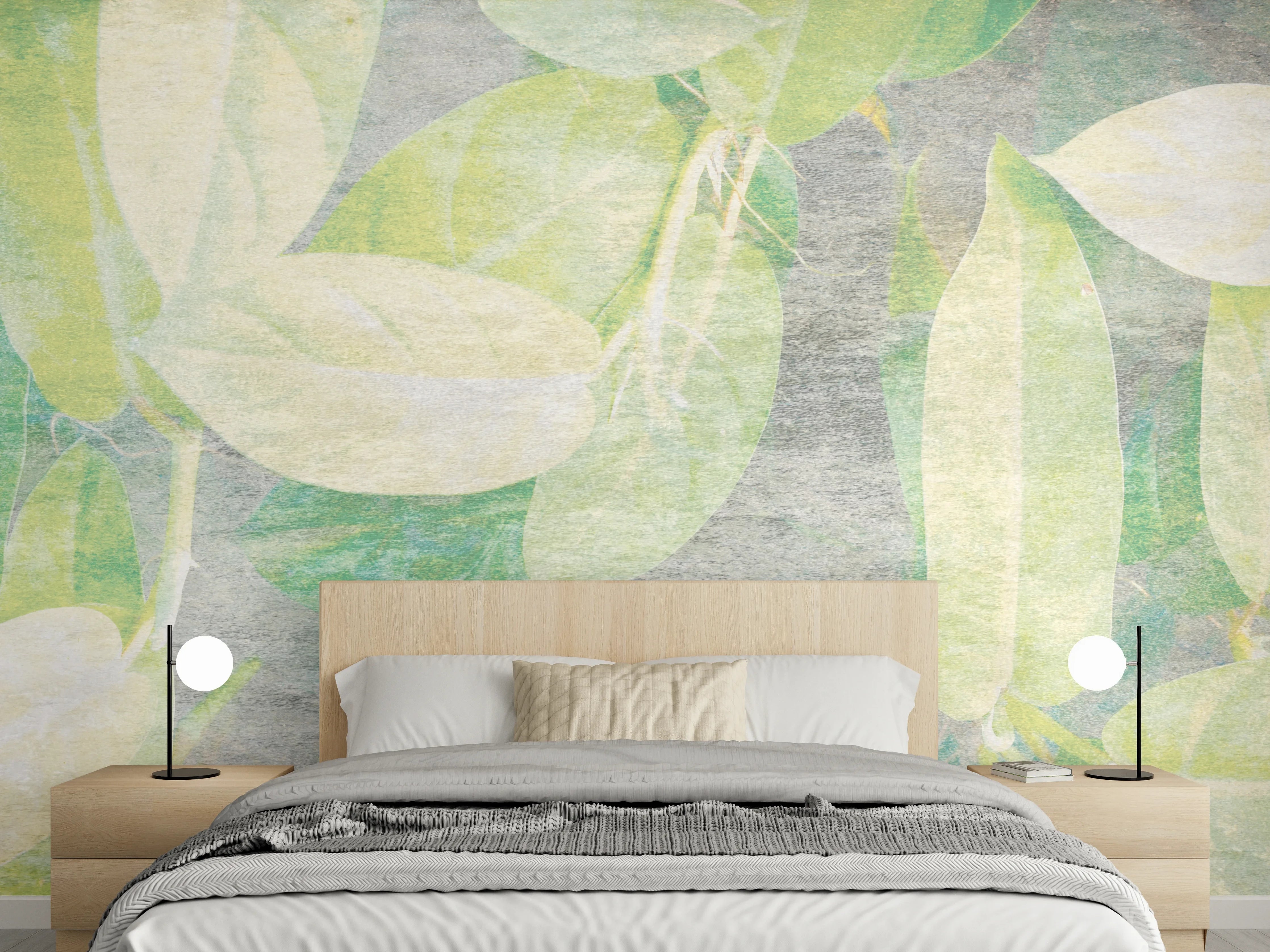 Wandverkleidung Schlafzimmer - Florale Wand - Gräulich