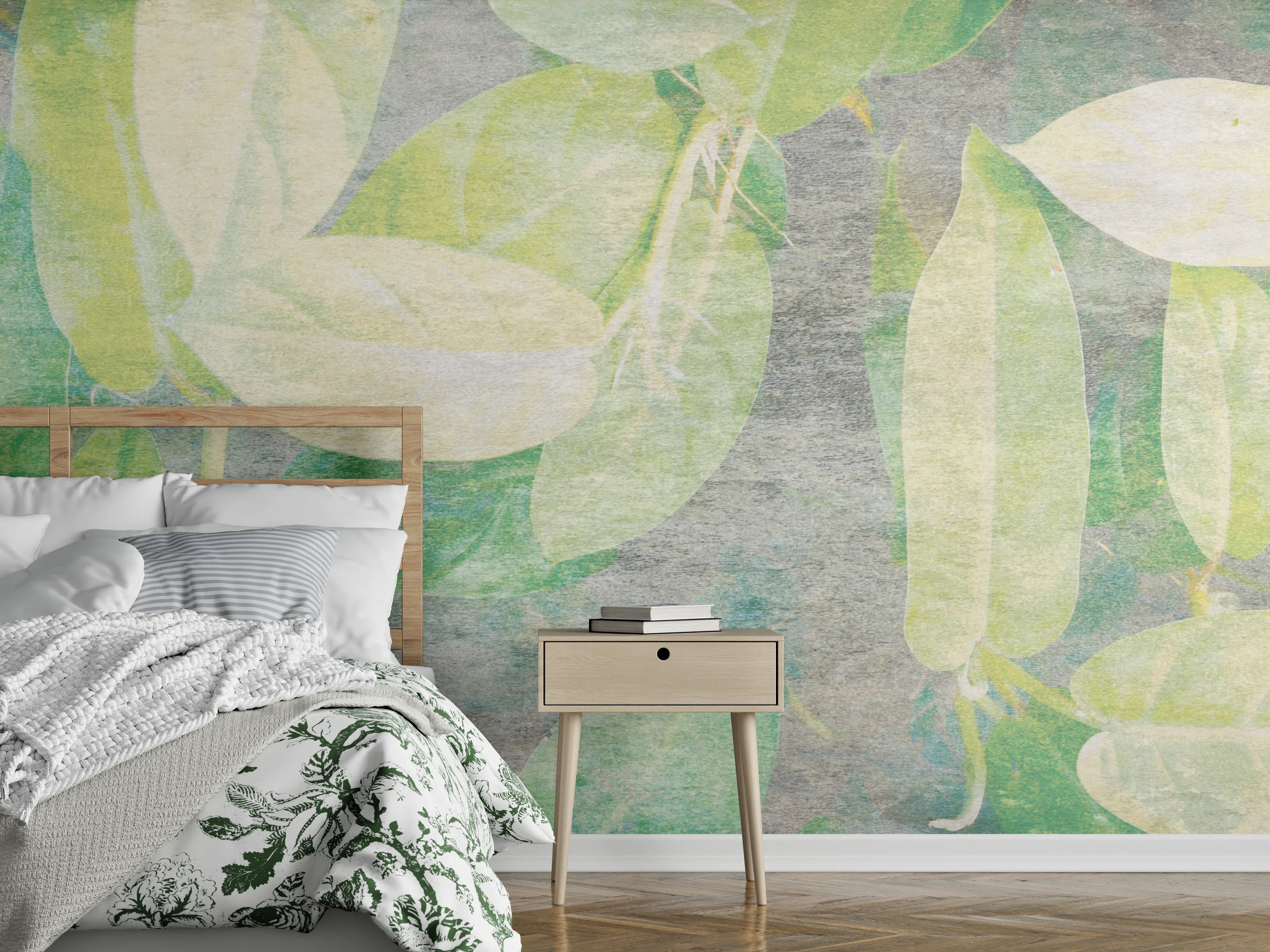 Wandverkleidung Schlafzimmer - Florale Wand - Gräulich