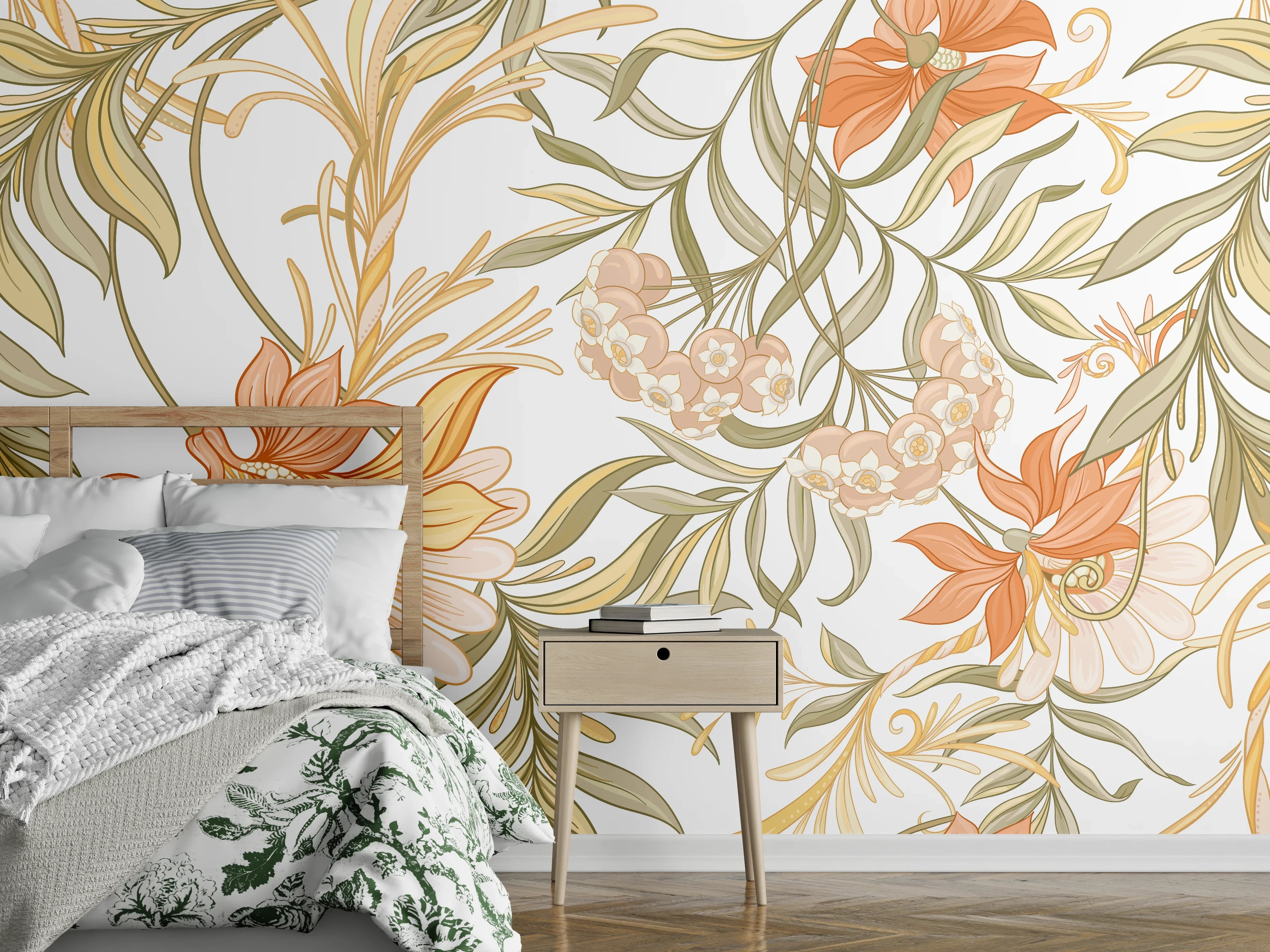 Wandverkleidung Schlafzimmer - Florales Aquarell Vintage Muster