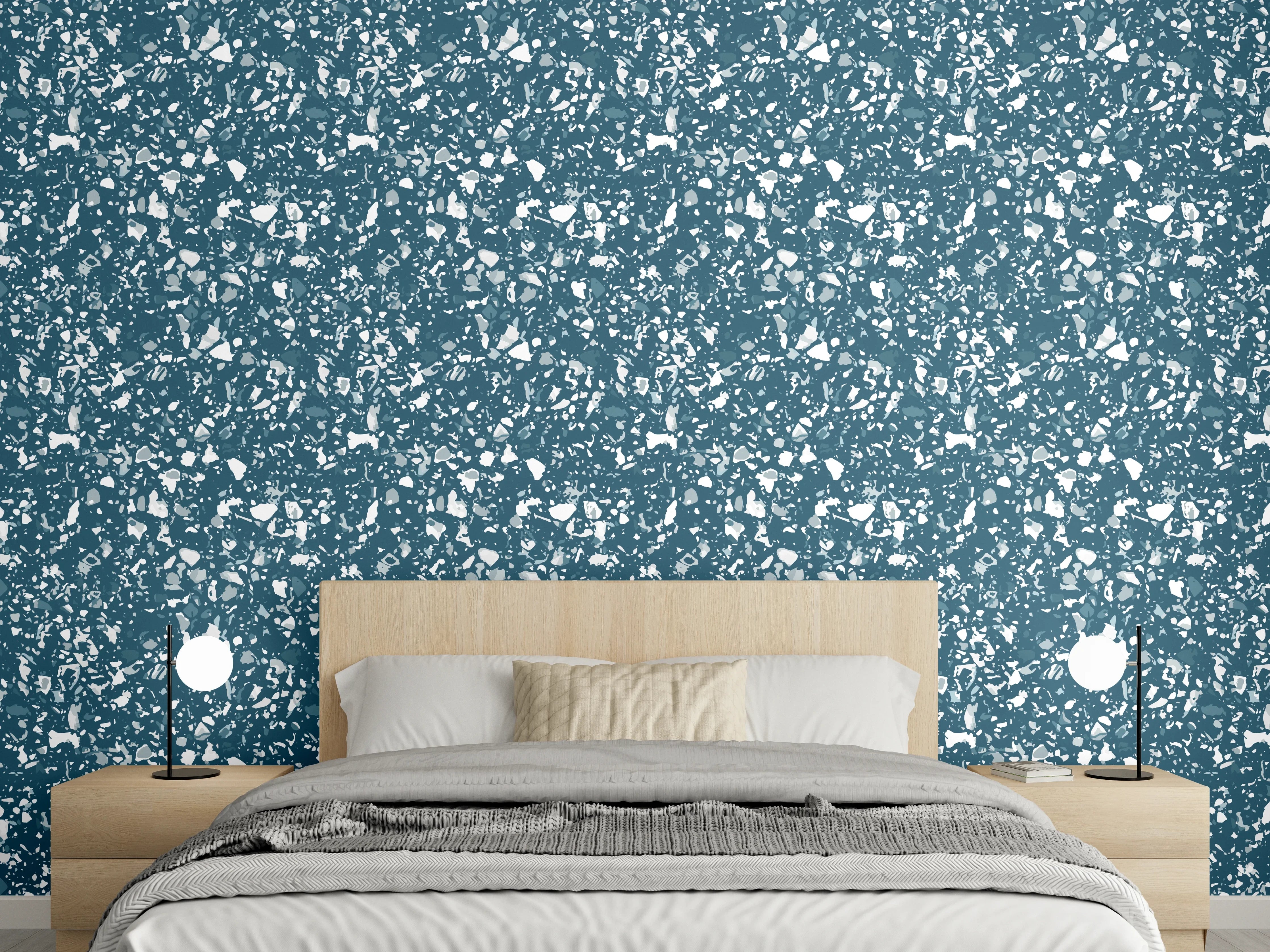 Wandverkleidung Schlafzimmer - Florales Mosaikmuster in Türkis und Weiß
