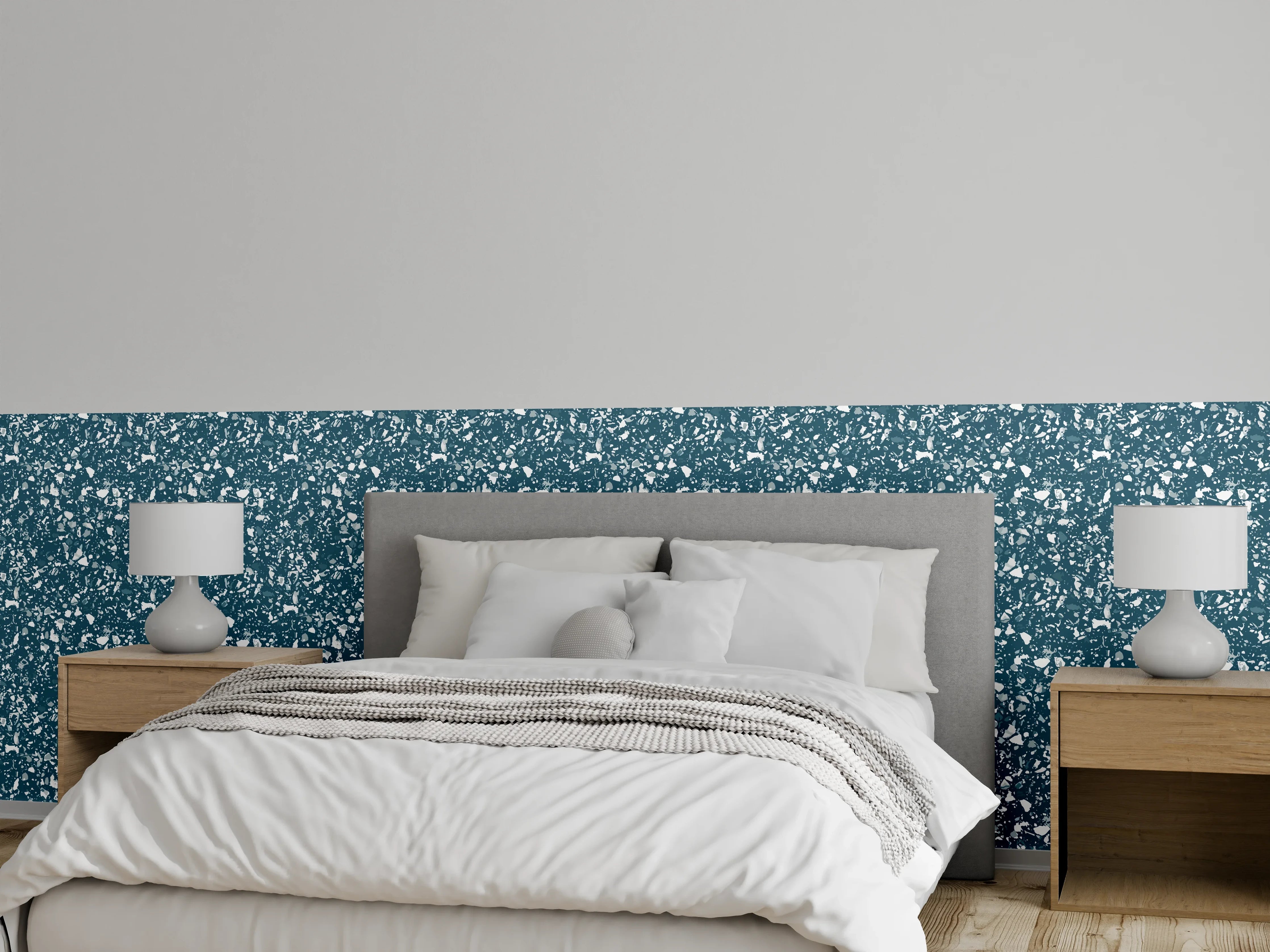 Wandverkleidung Schlafzimmer - Florales Mosaikmuster in Türkis und Weiß