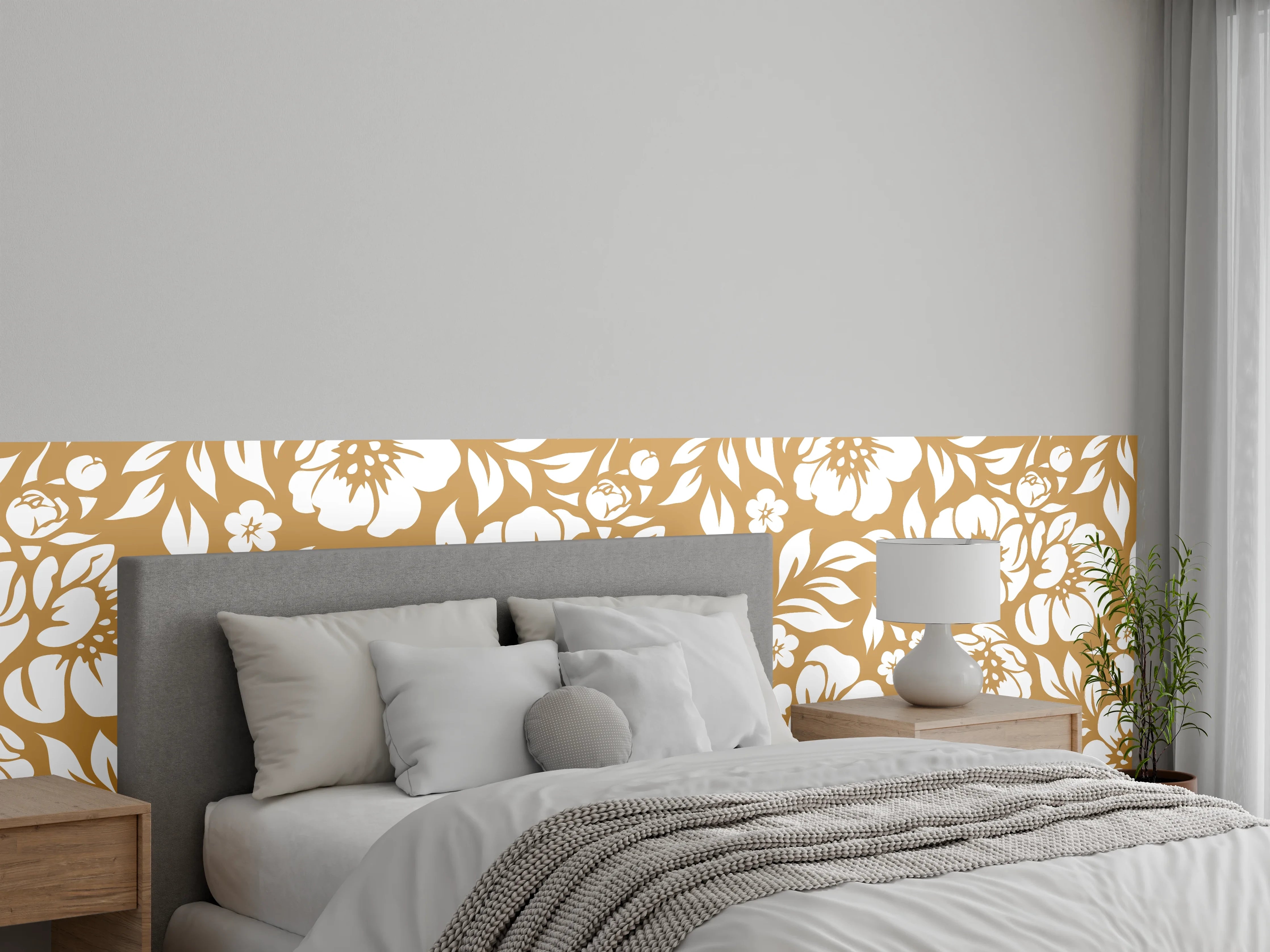 Wandverkleidung Schlafzimmer - Florales Muster Braun-Weiß zeitlos elegant