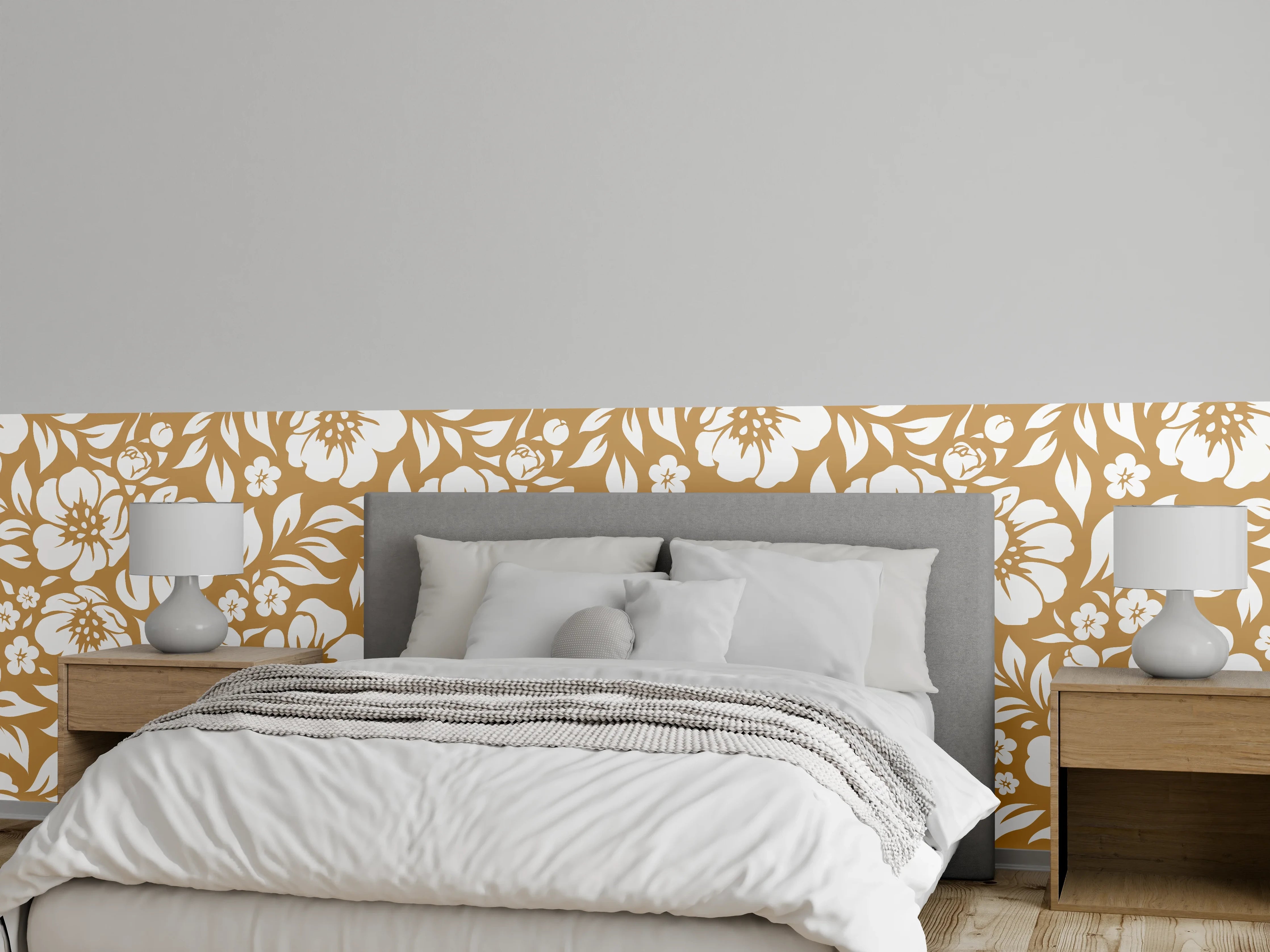 Wandverkleidung Schlafzimmer - Florales Muster Braun-Weiß zeitlos elegant