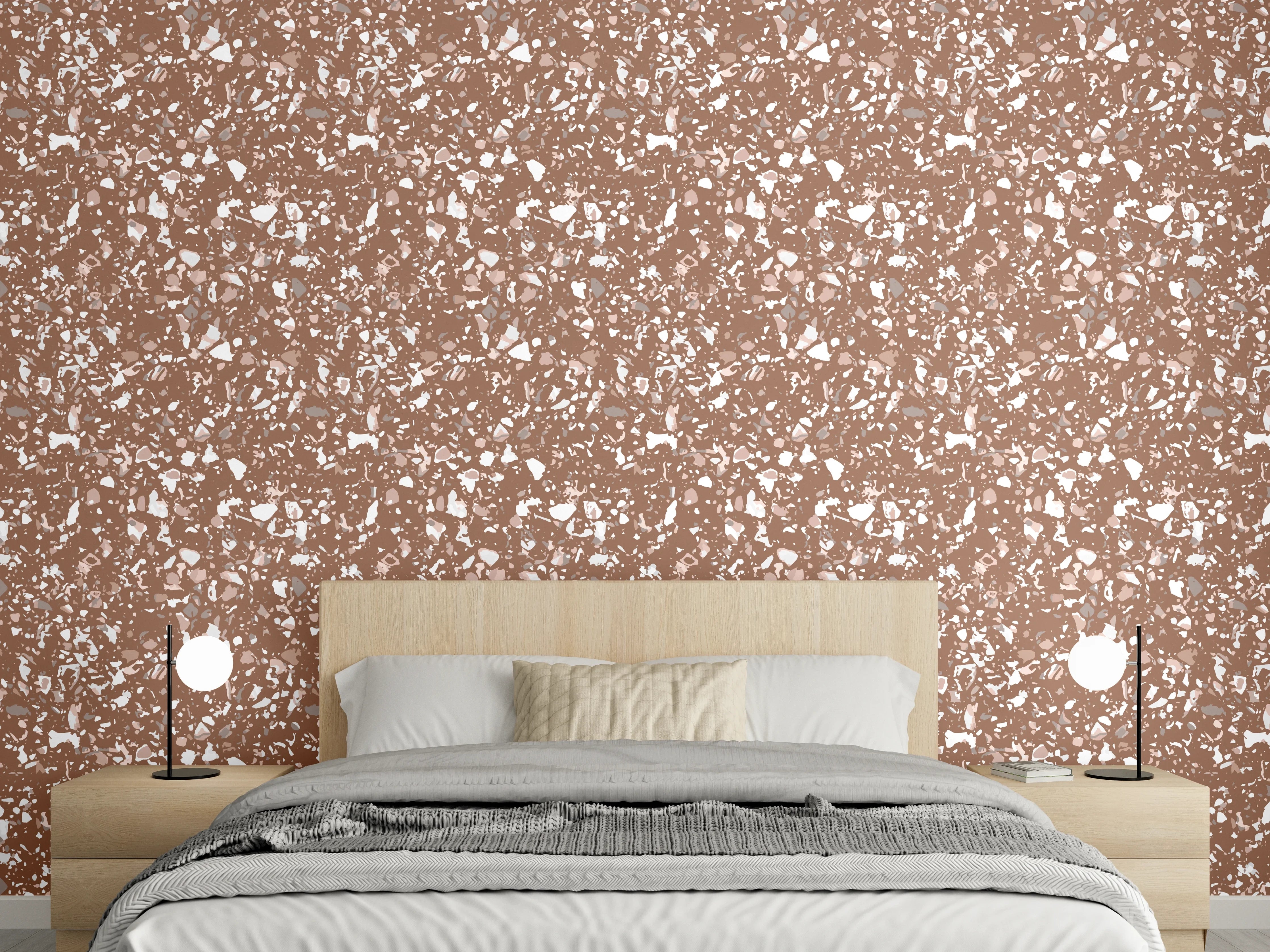 Wandverkleidung Schlafzimmer - Florales Muster Braun-weiß Tapetendesign