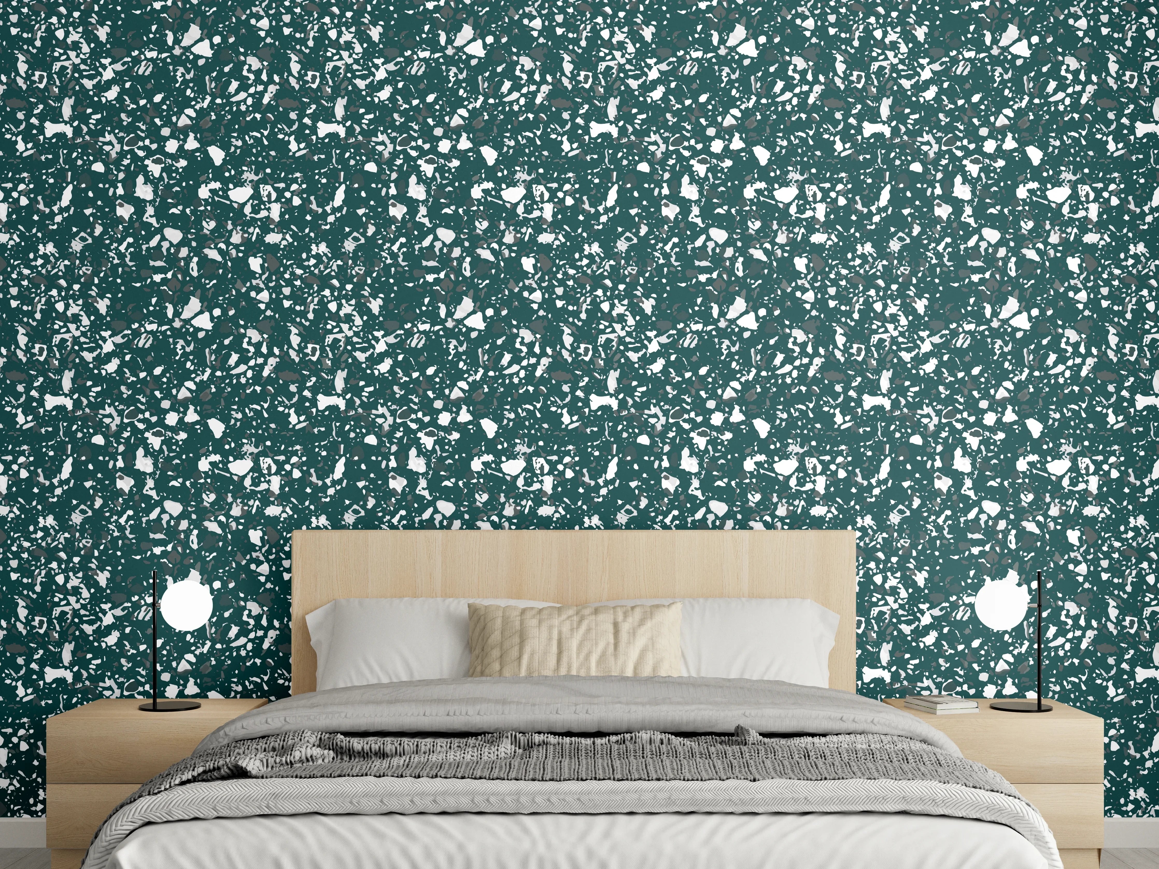 Wandverkleidung Schlafzimmer - Florales Muster in Grün und Weiß