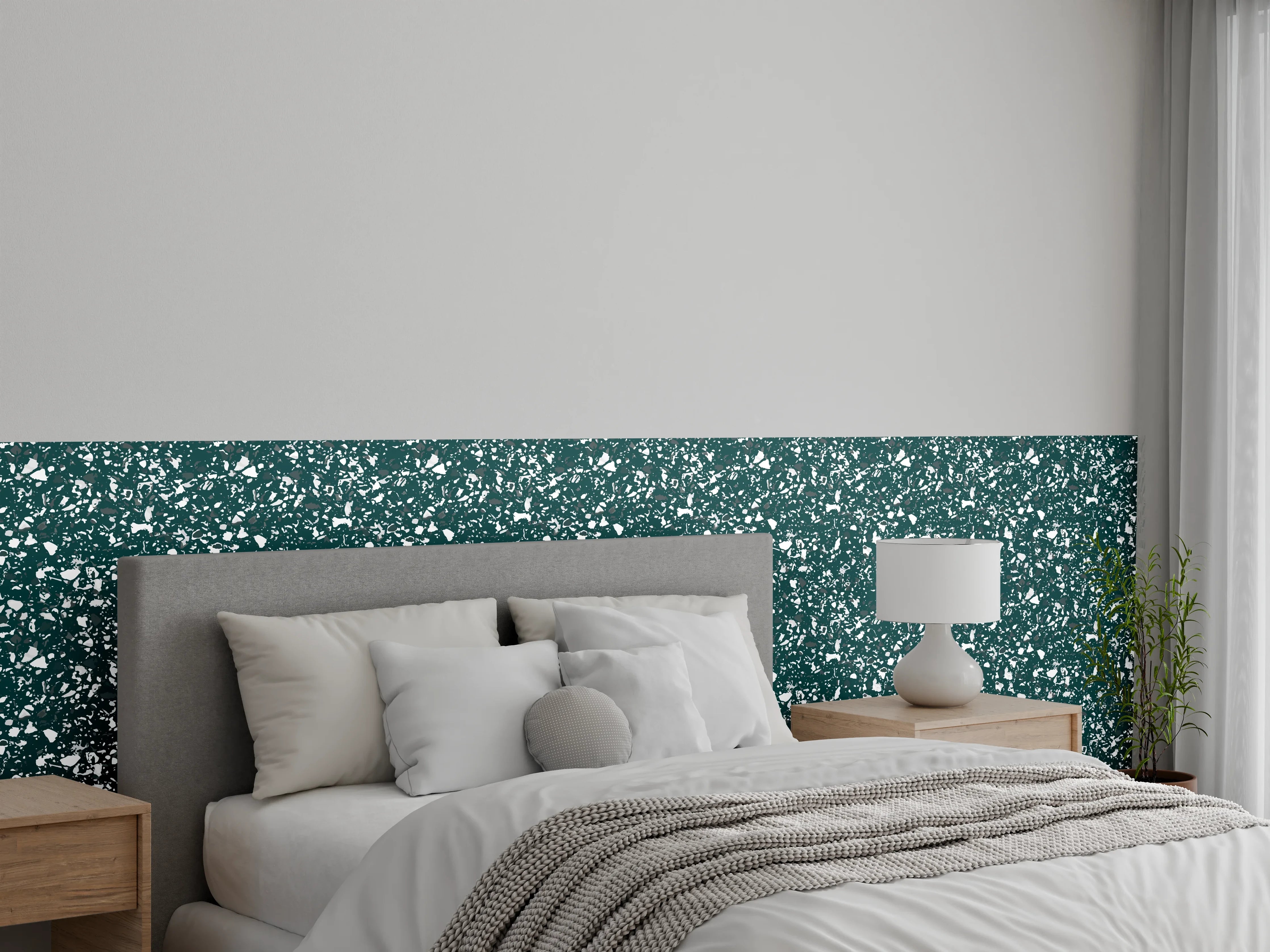 Wandverkleidung Schlafzimmer - Florales Muster in Grün und Weiß