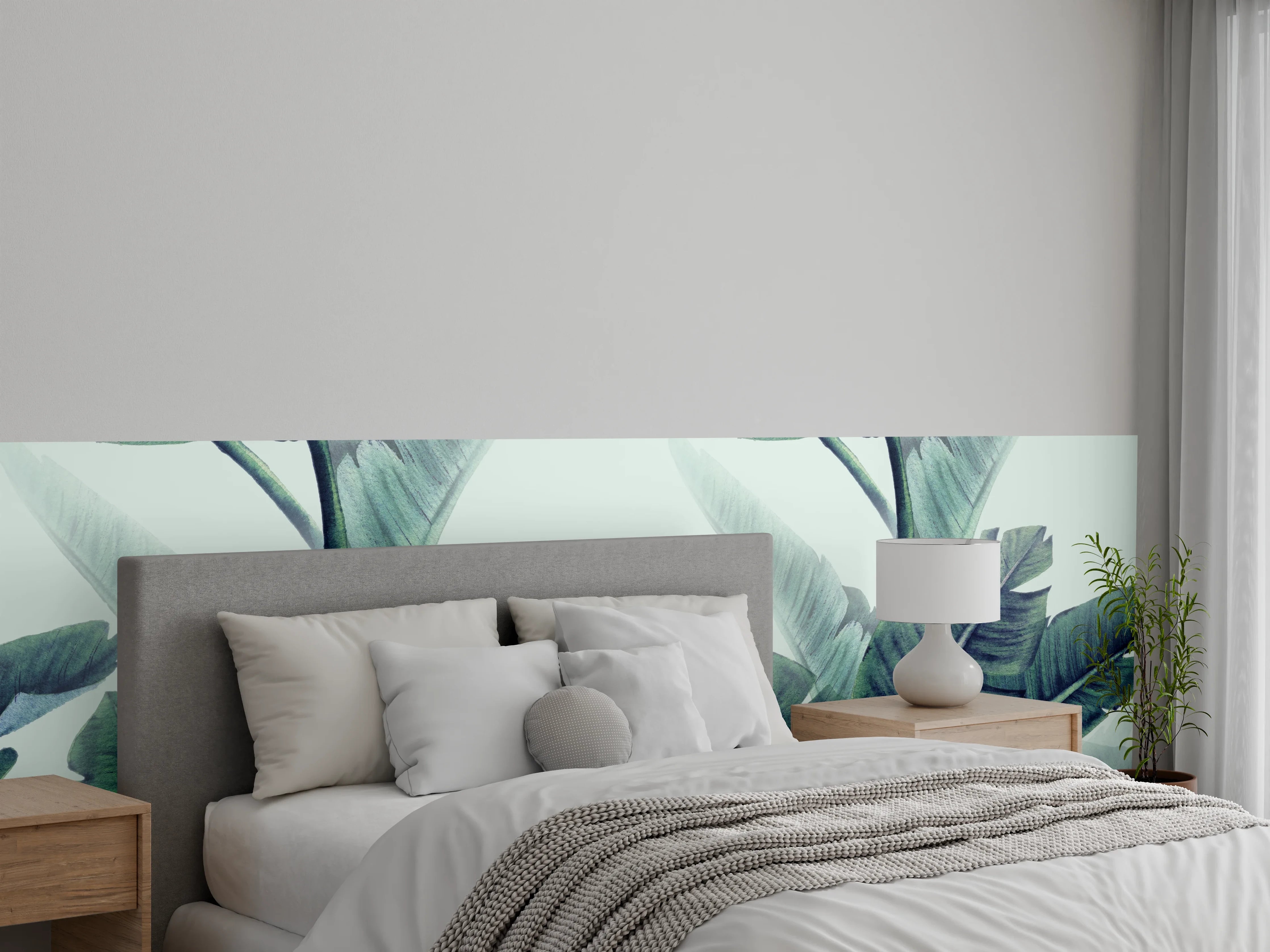 Wandverkleidung Schlafzimmer - Florales Muster mit Blättern