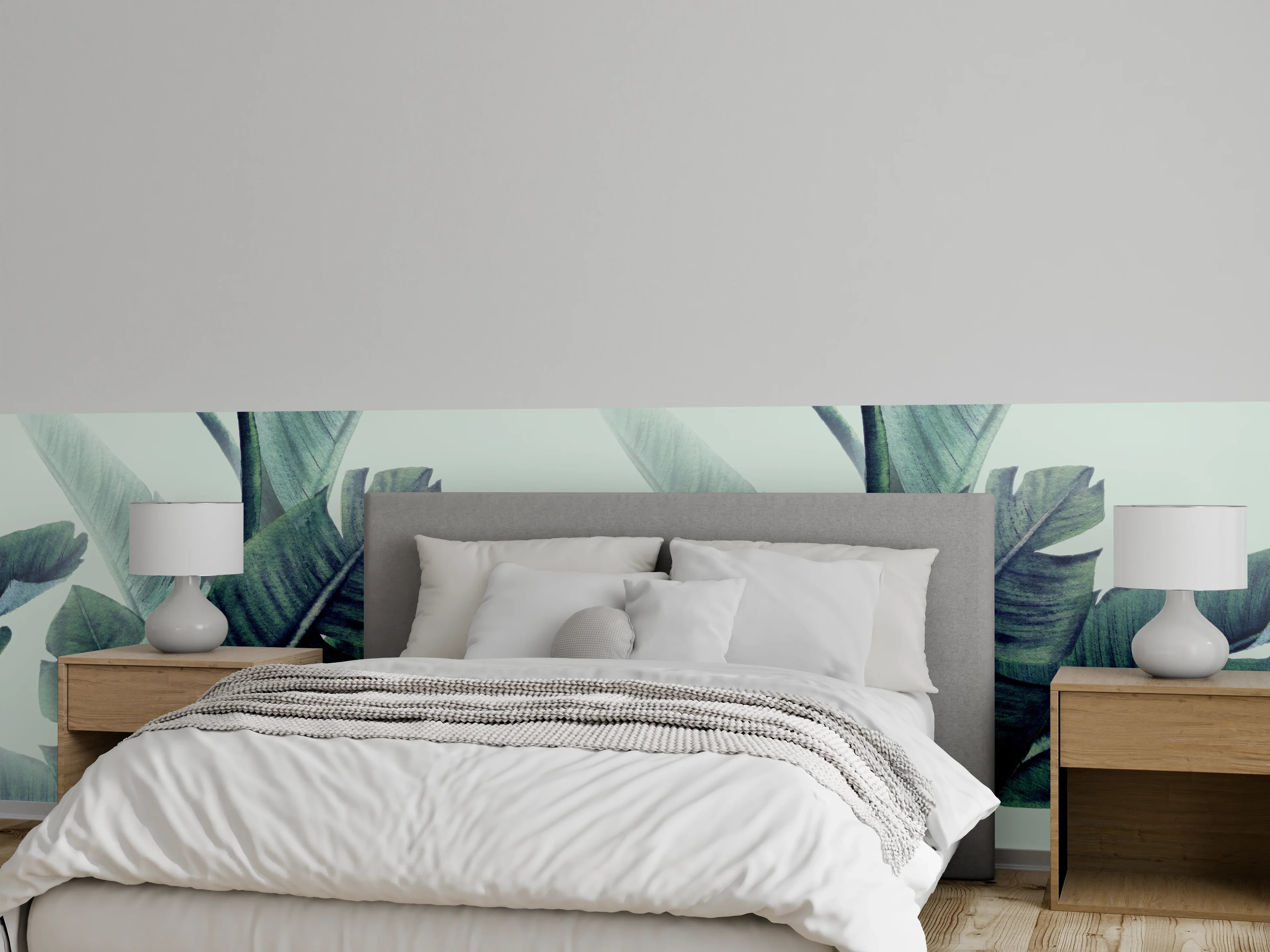 Wandverkleidung Schlafzimmer - Florales Muster mit Blättern