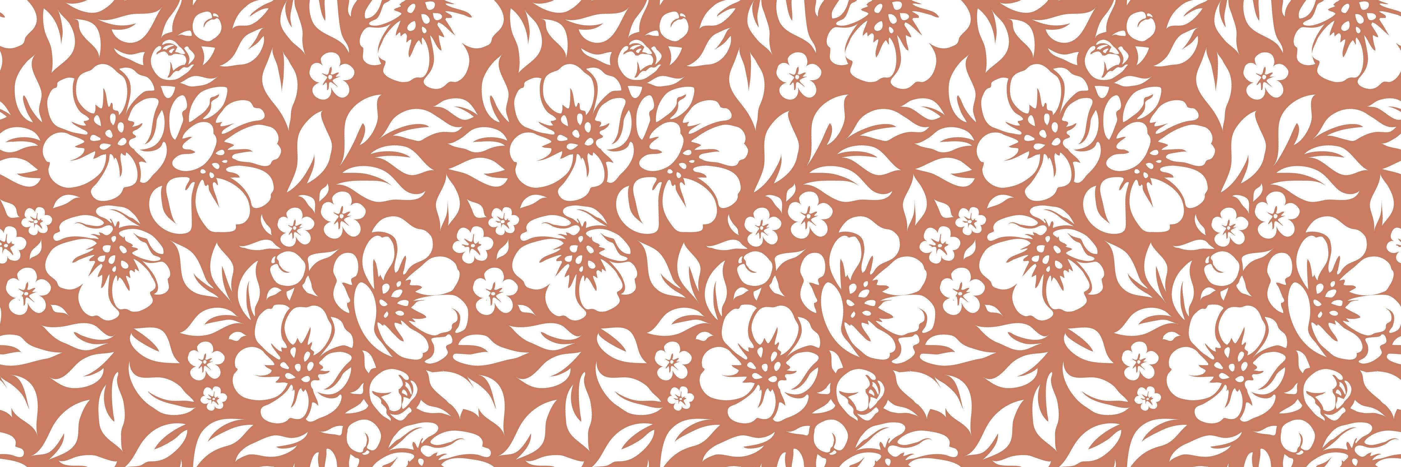 Wandverkleidung Schlafzimmer-Florales Ornamentmuster in Weiß auf Terracotta