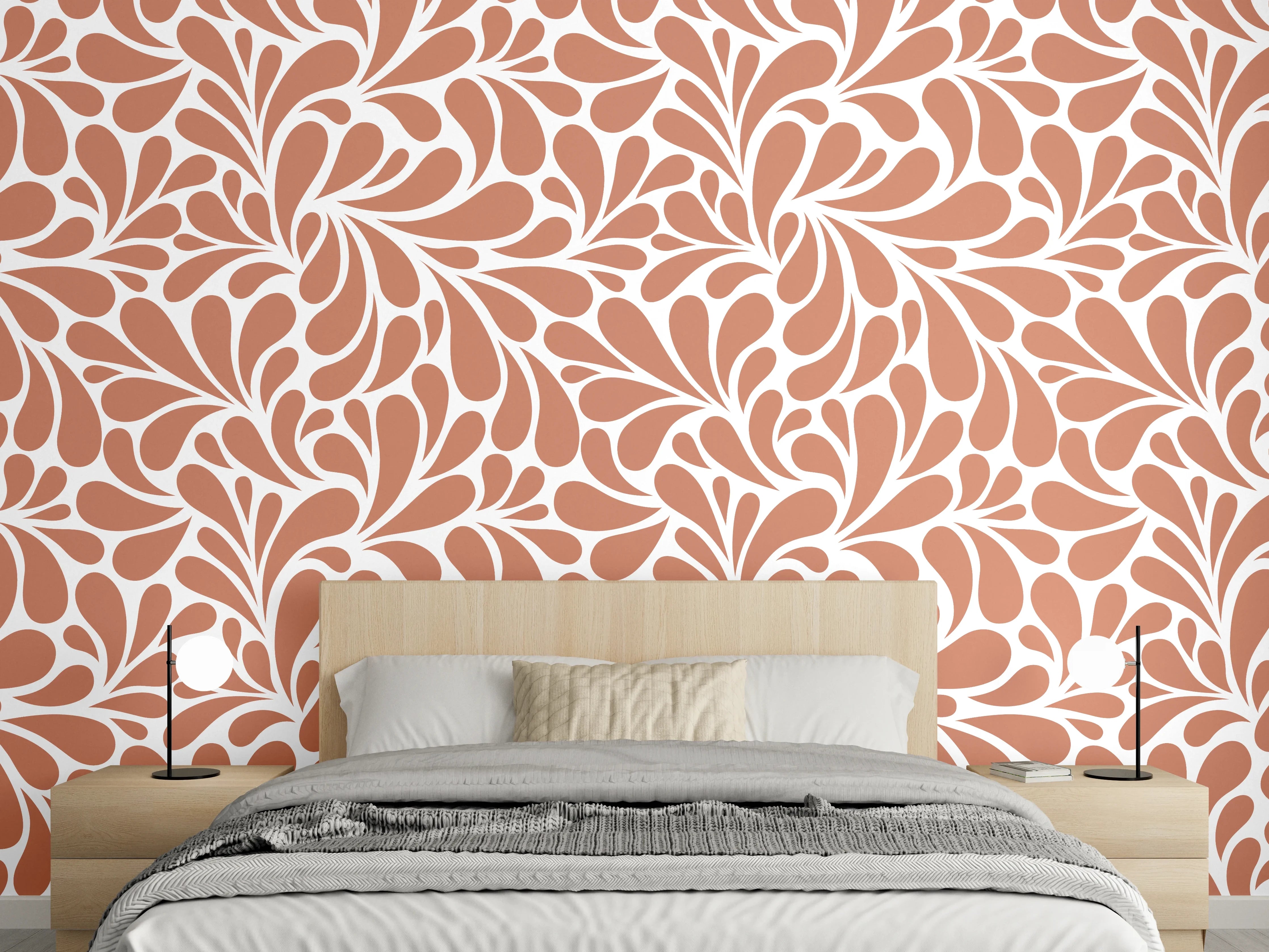 Wandverkleidung Schlafzimmer - Florales Retro-Muster in Warmbraun
