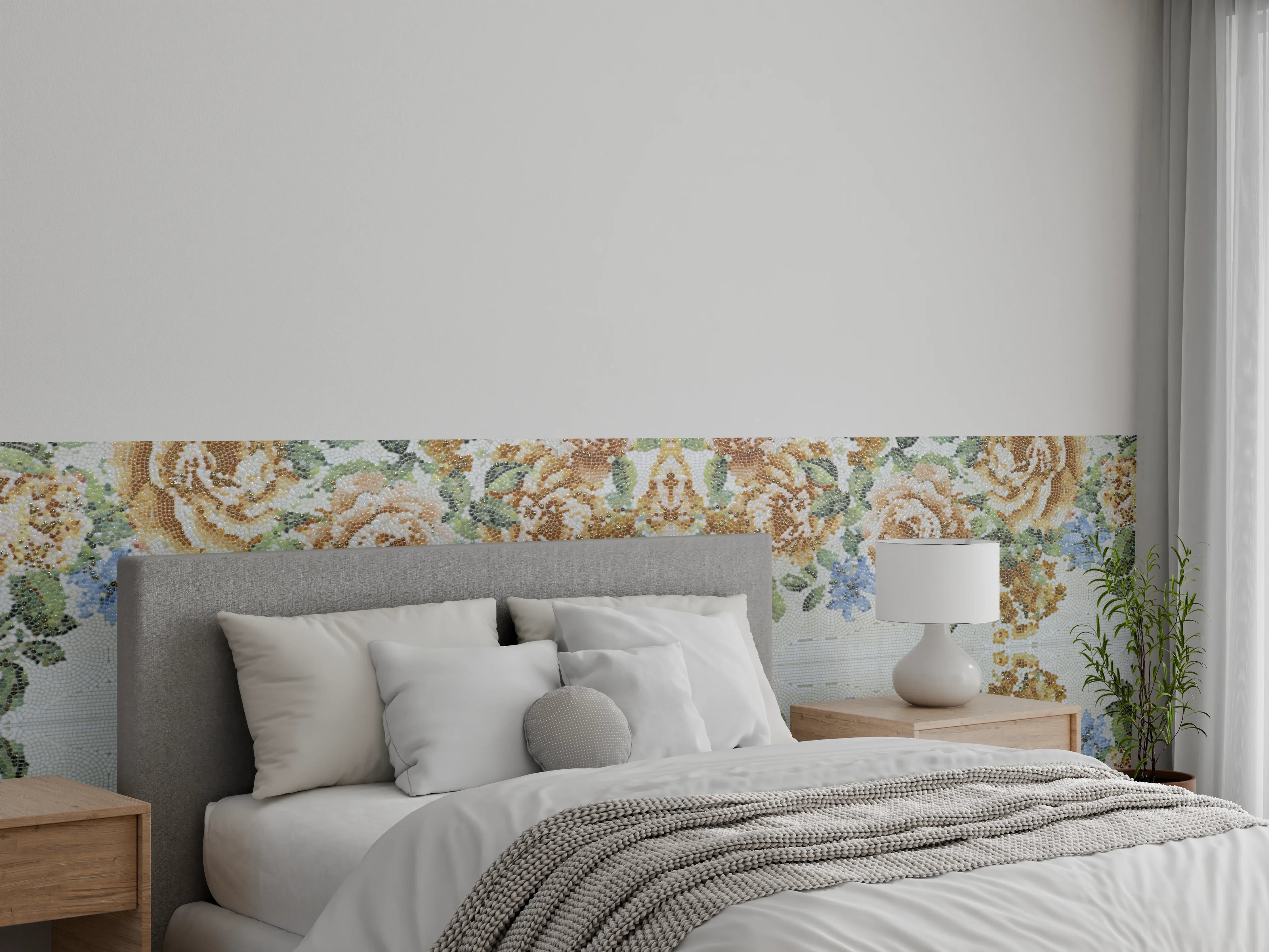 Wandverkleidung Schlafzimmer - Florales Stickerei-Muster Rosen & Blüten